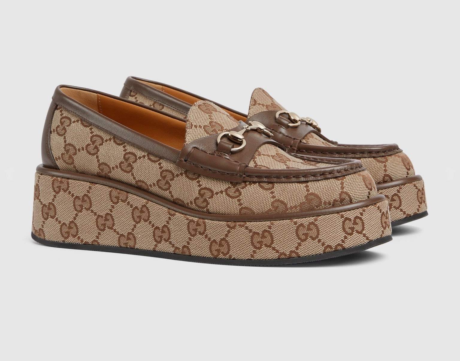 Gucci Horsebit GG Canvas Wedge Loafers - 2