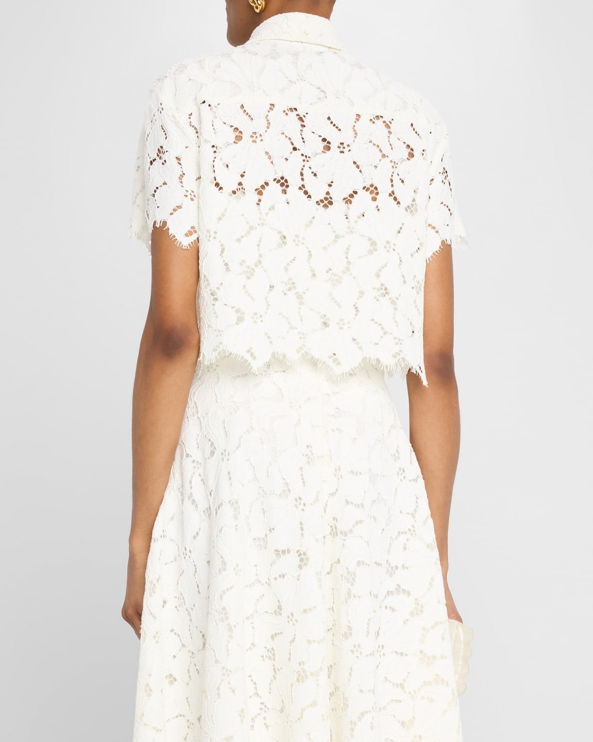 Marjorie Cropped Floral Lace Camp Shirt - 3