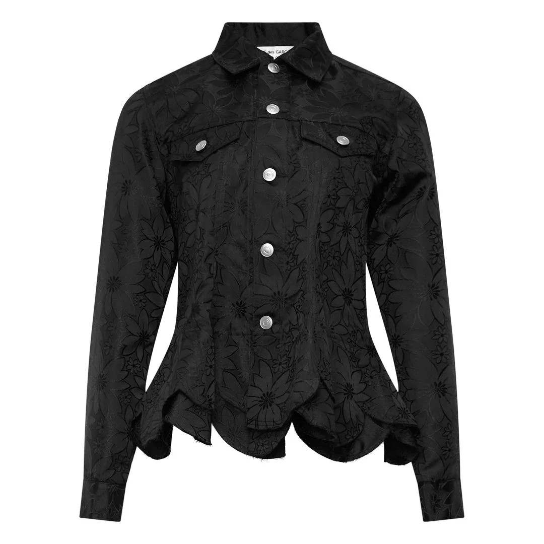 Floral Jacquard Layered Button-Up Jacket - 1