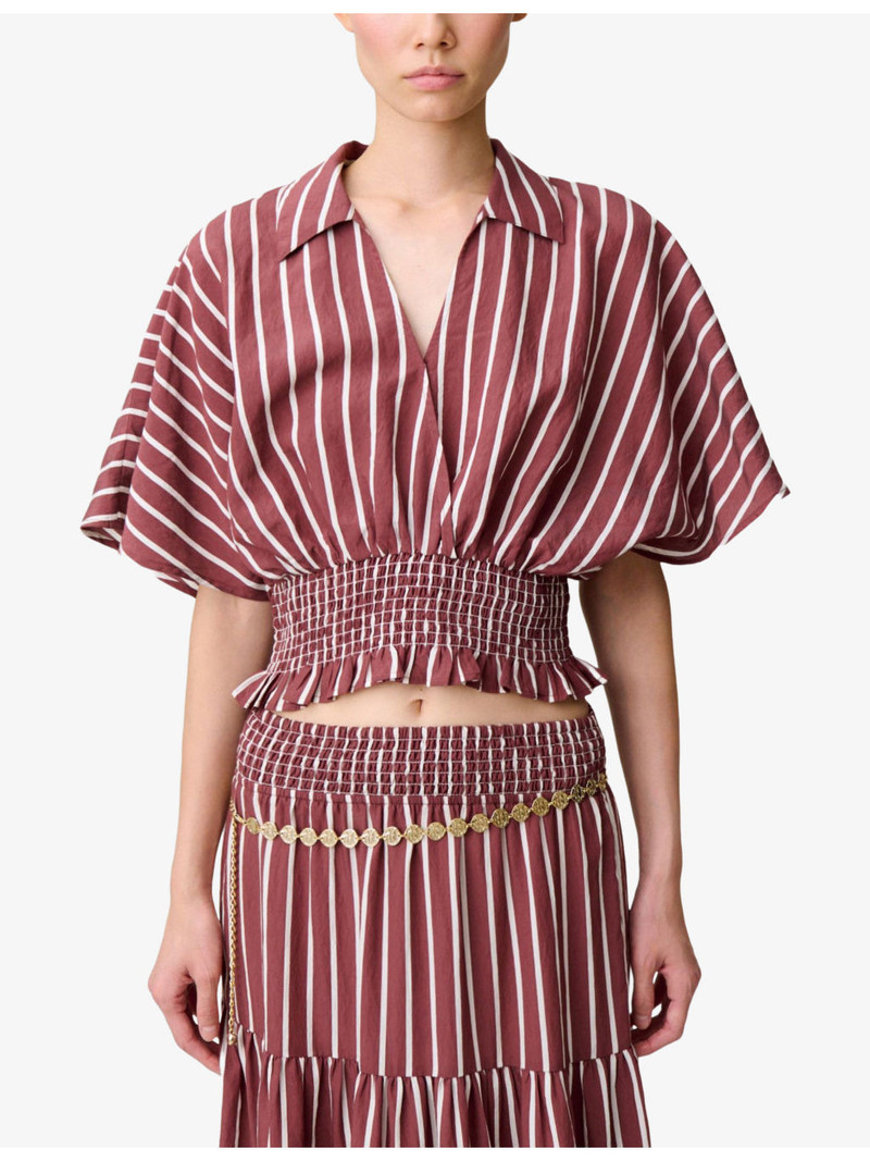 Striped Shirred-Waist Woven Top 3