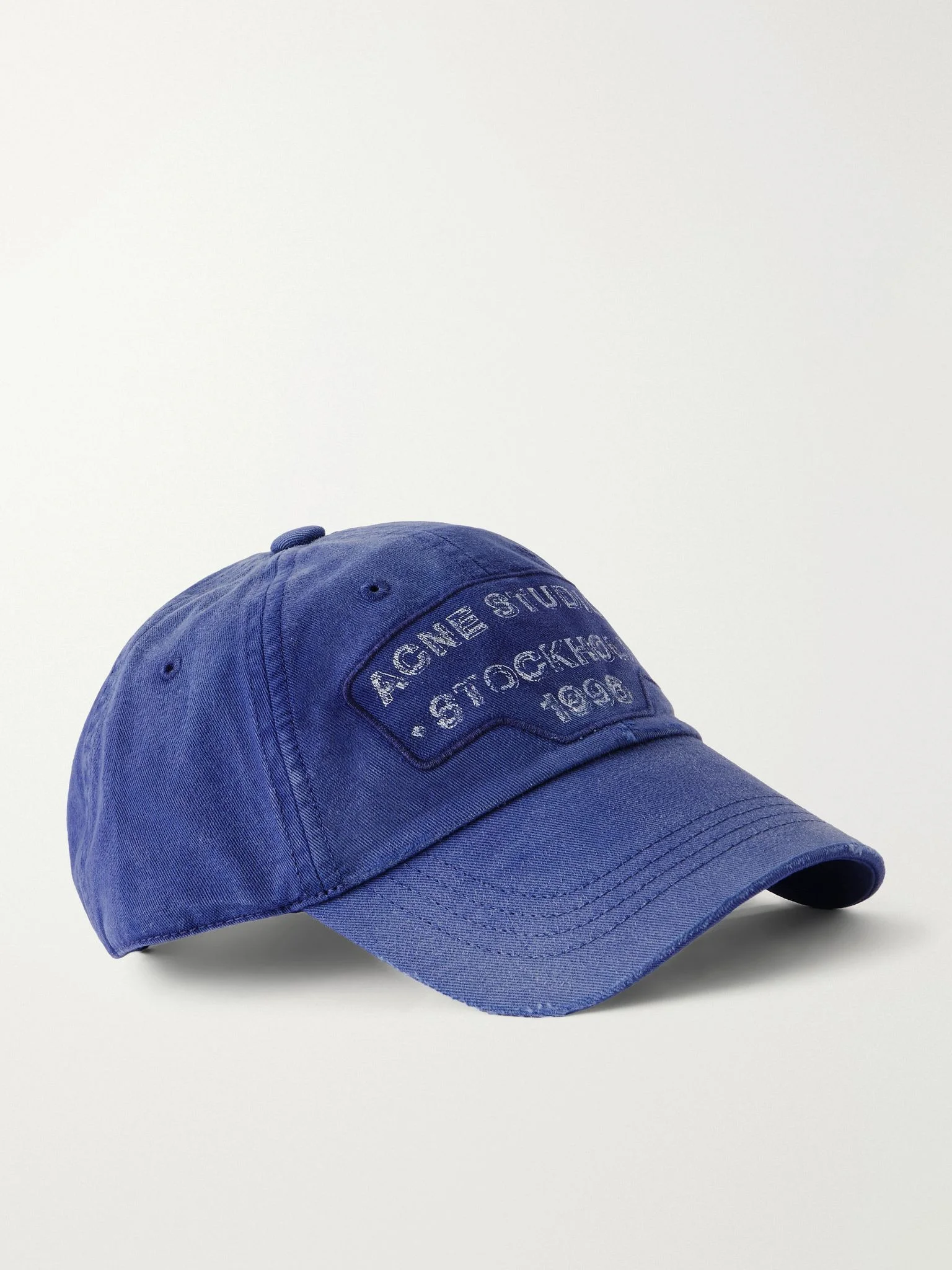 Logo-Printed Distressed Cotton-Twill Baseball Cap Blue - 1