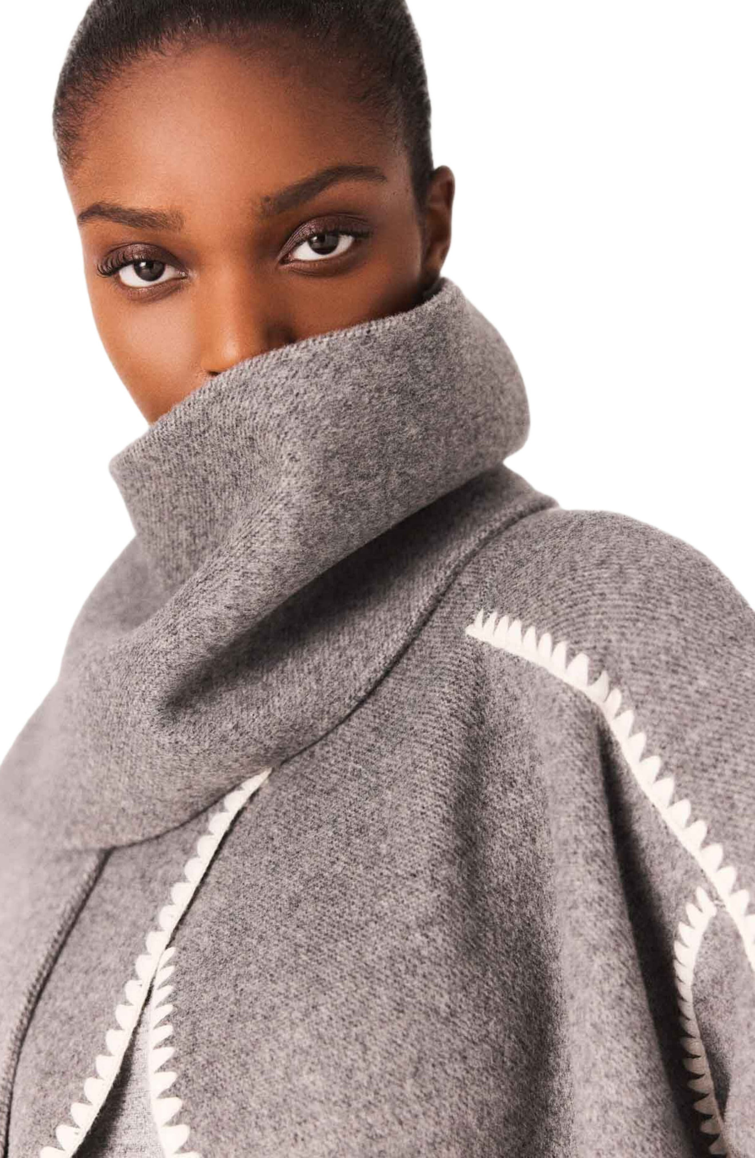 maje Long double-faced coat in Grey/white at Nordstrom - 8