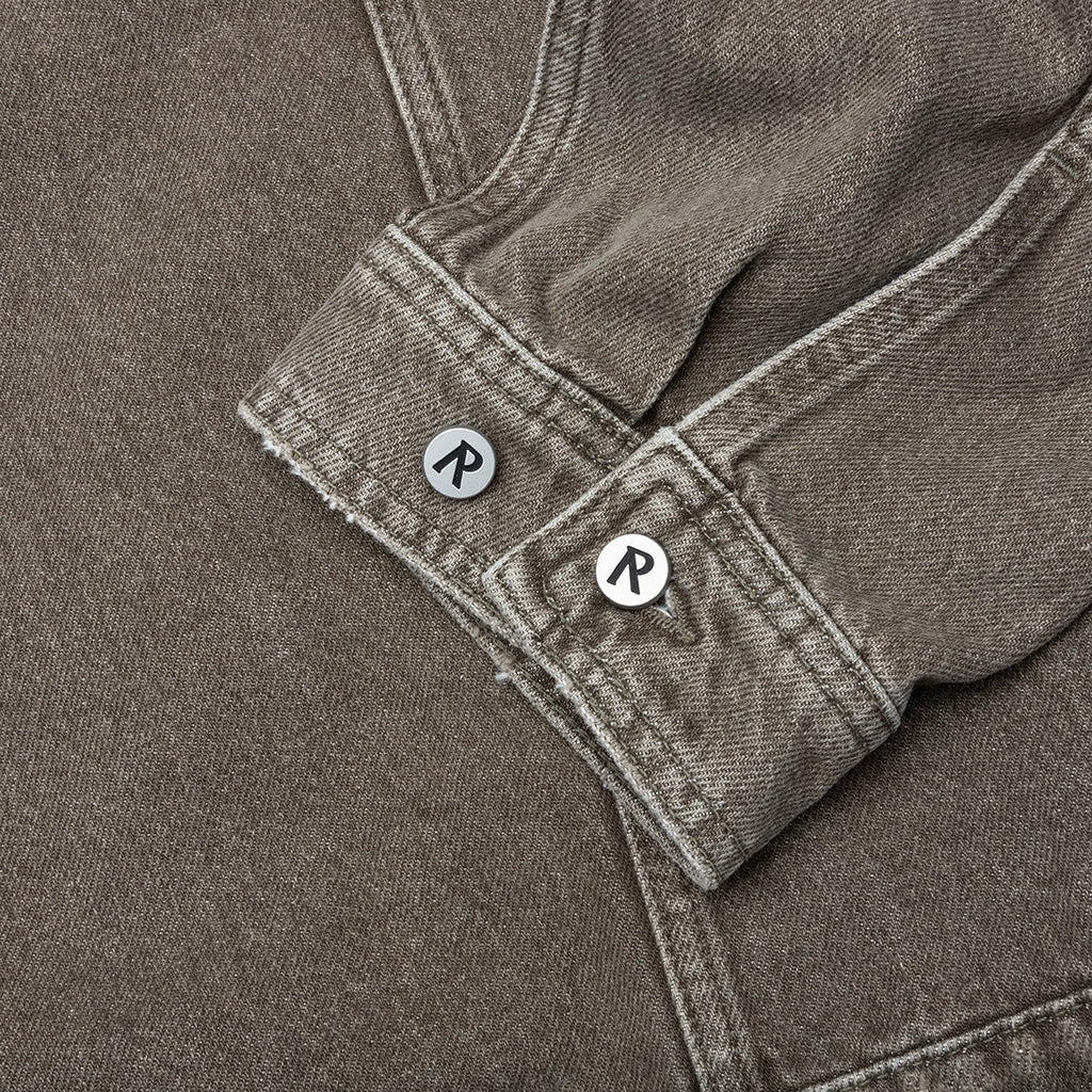 COLLARED DENIM JACKET - WASHED OLIVE - 4