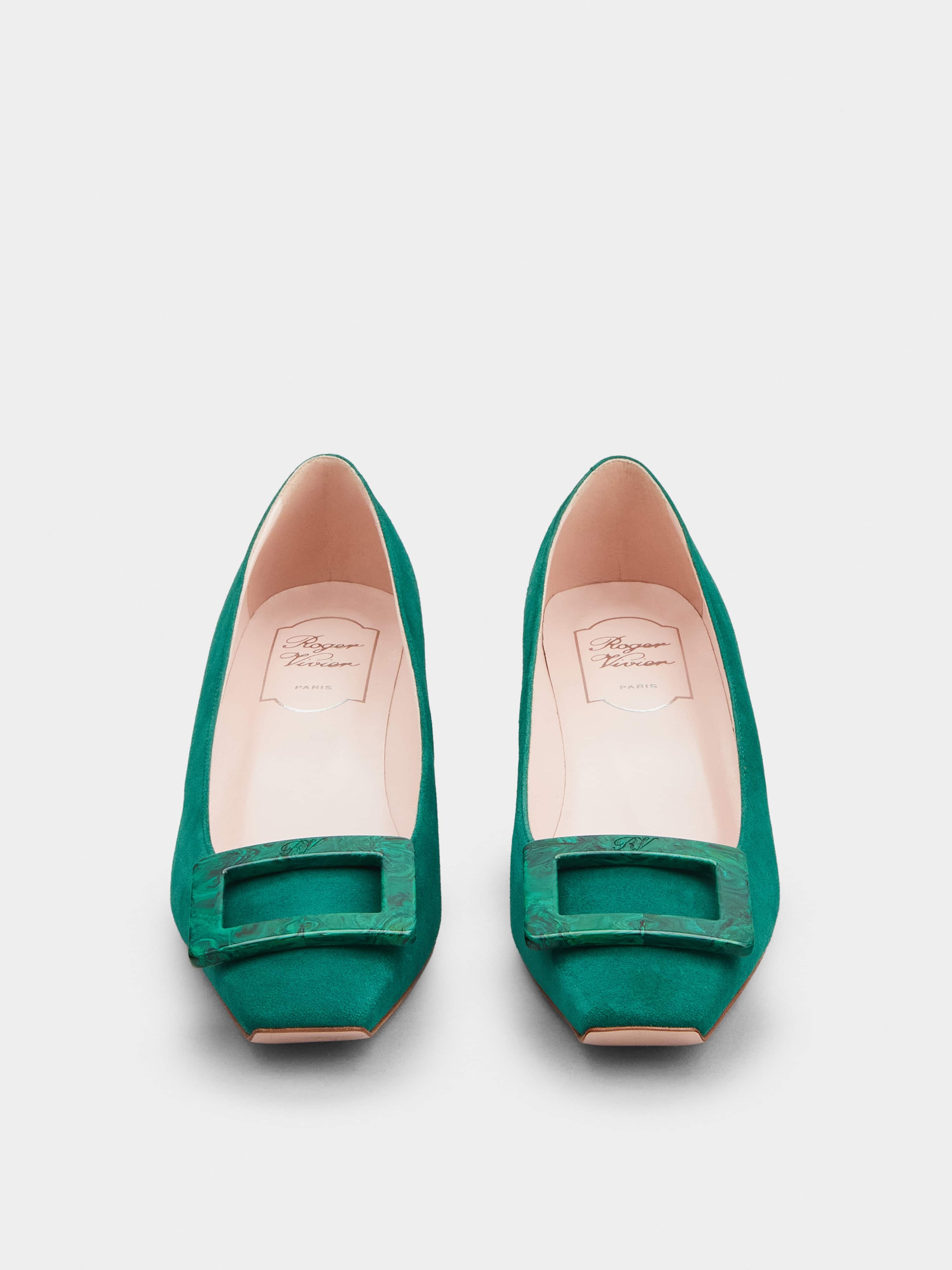 Belle Vivier Stone Buckle Pumps in Suede - 7