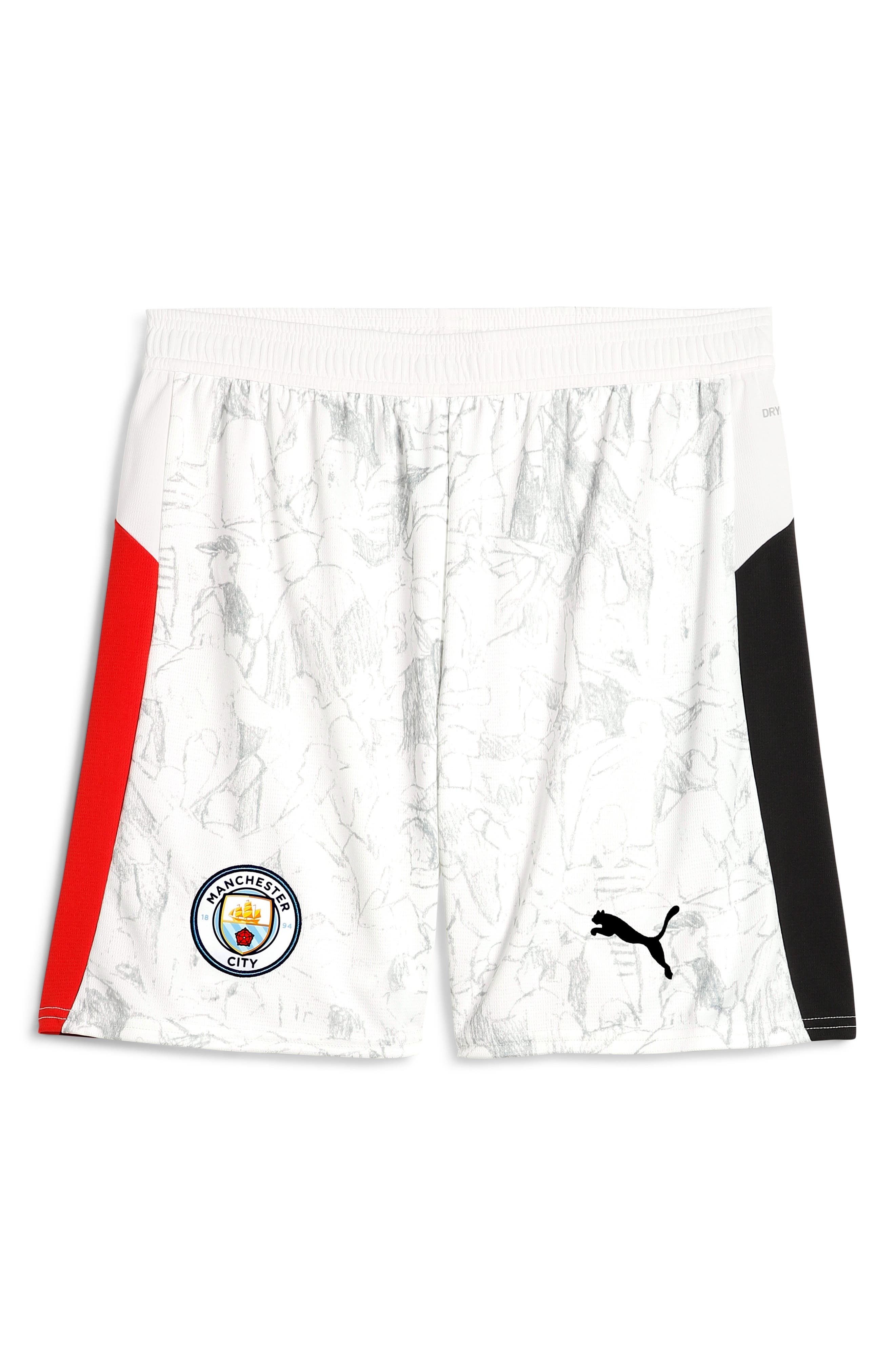 PUMA x KidSuper MCFC Replica Performance Mesh Soccer Shorts in Puma White-Puma Black at Nordstrom - 4