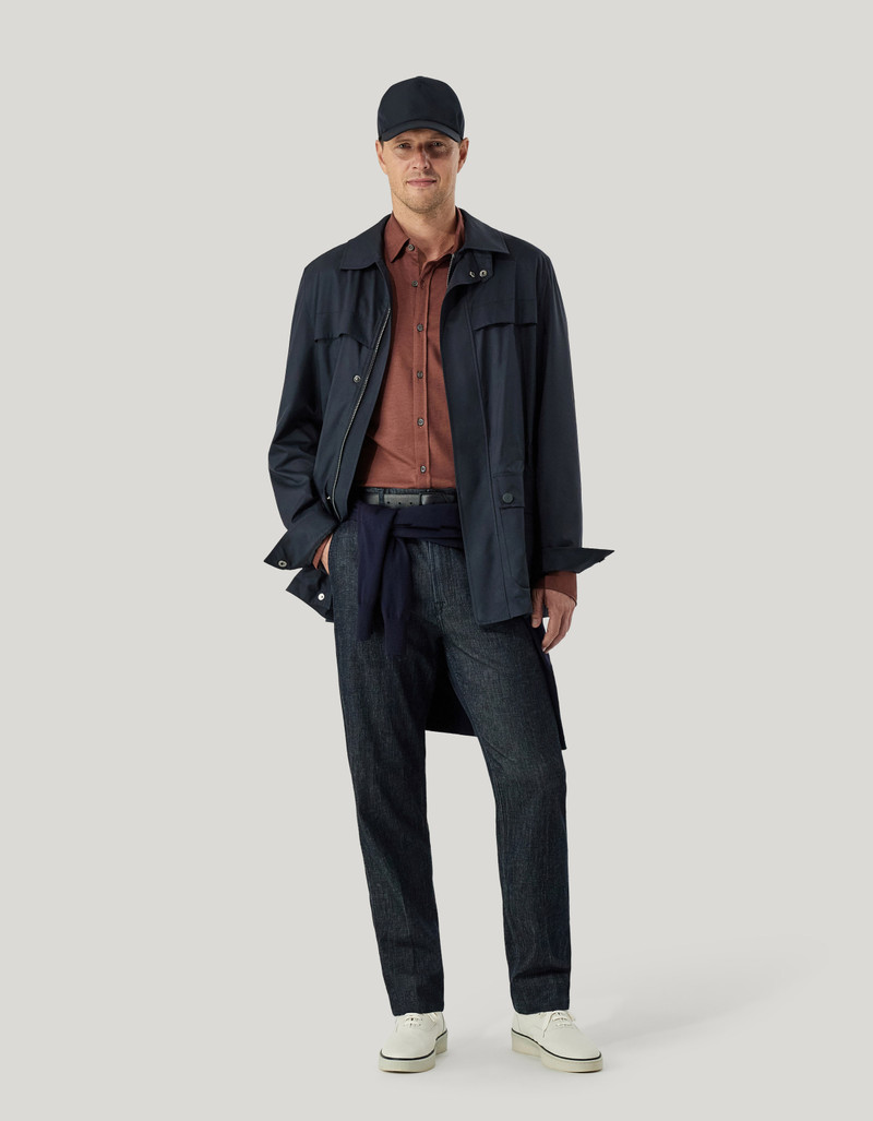 Canali CANALI NUVOLA MAESTRALE TECHNICAL FABRIC FIELD JACKET IN BLUE outlook