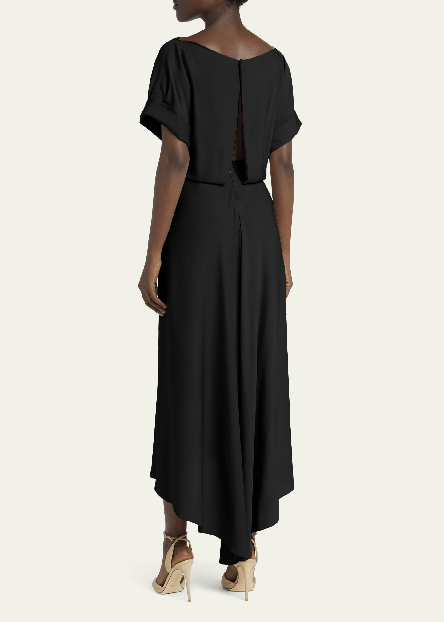 High-Low Boatneck Silk Dress - 3