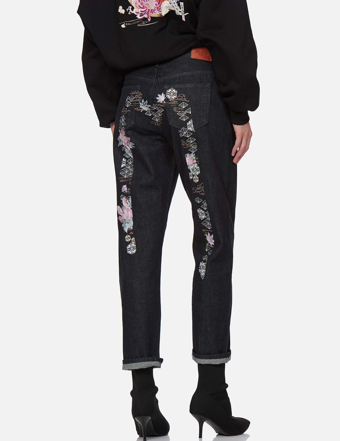 BROCADE AND FLORAL-PATTERN DAICOCK EMBROIDERY RELAX-CUT JEANS - 3