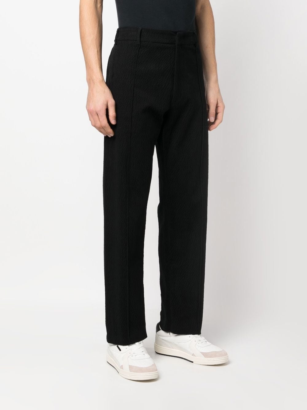 textured straight-leg cut trousers - 3