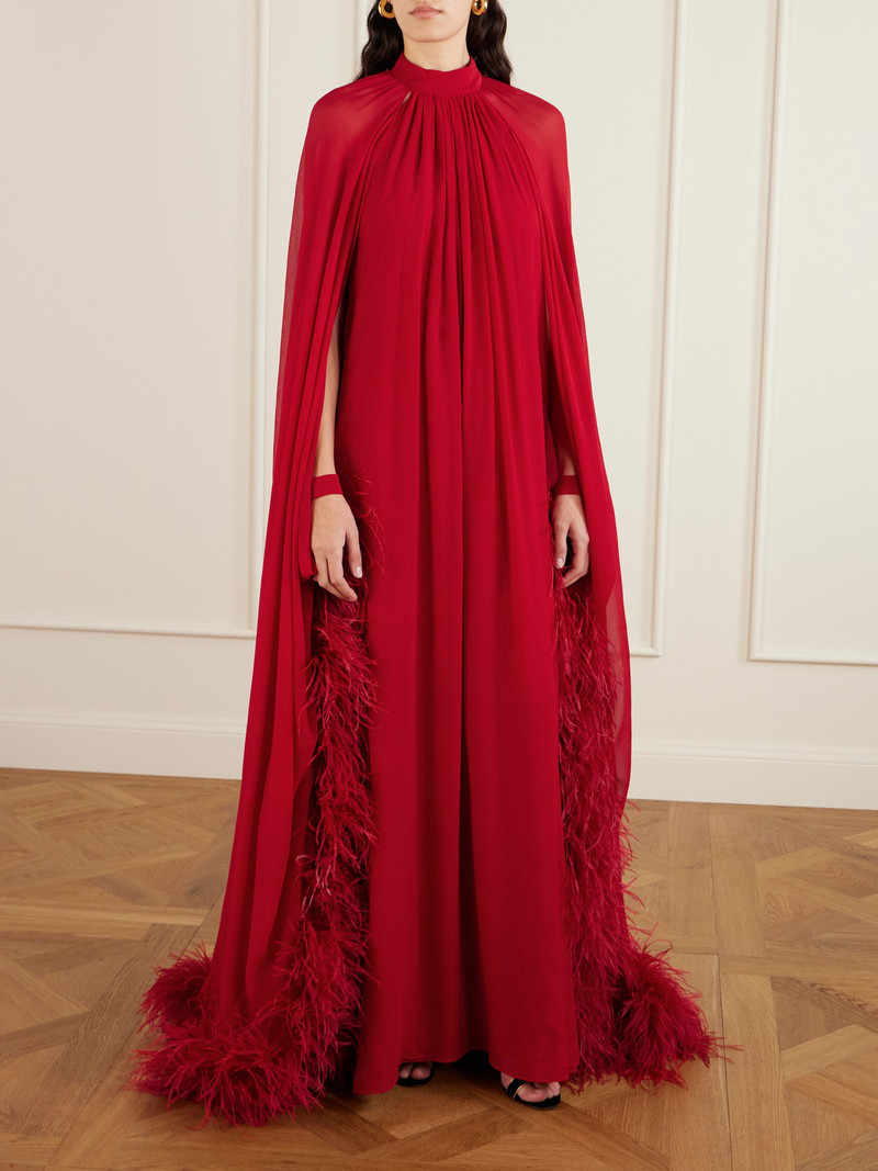 Taller Marmo Eterea Cape-effect Feather-trimmed Chiffon Gown outlook