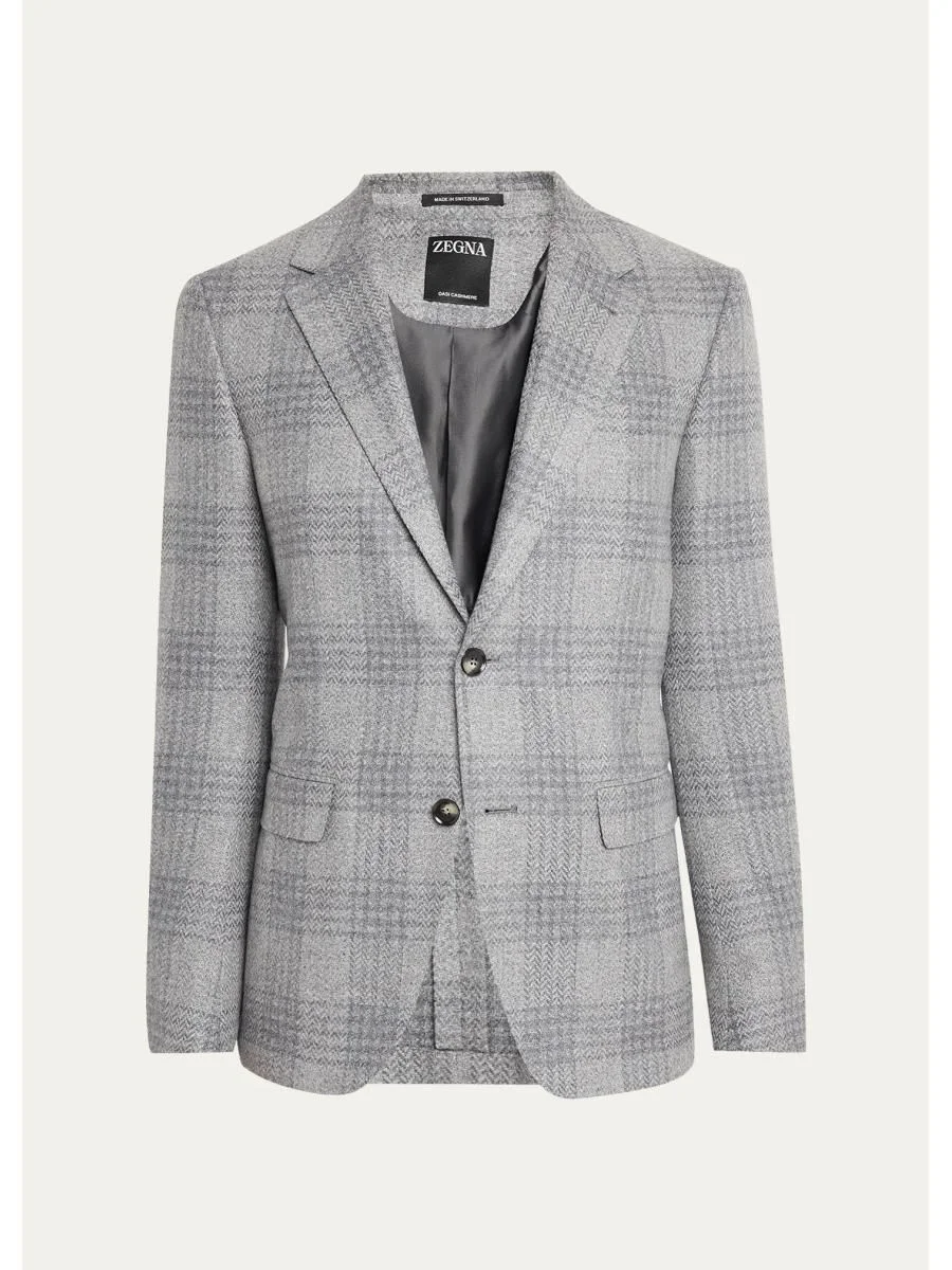 Men's Oasi Cashmere Plaid Single-Breasted Sport Coat - 1