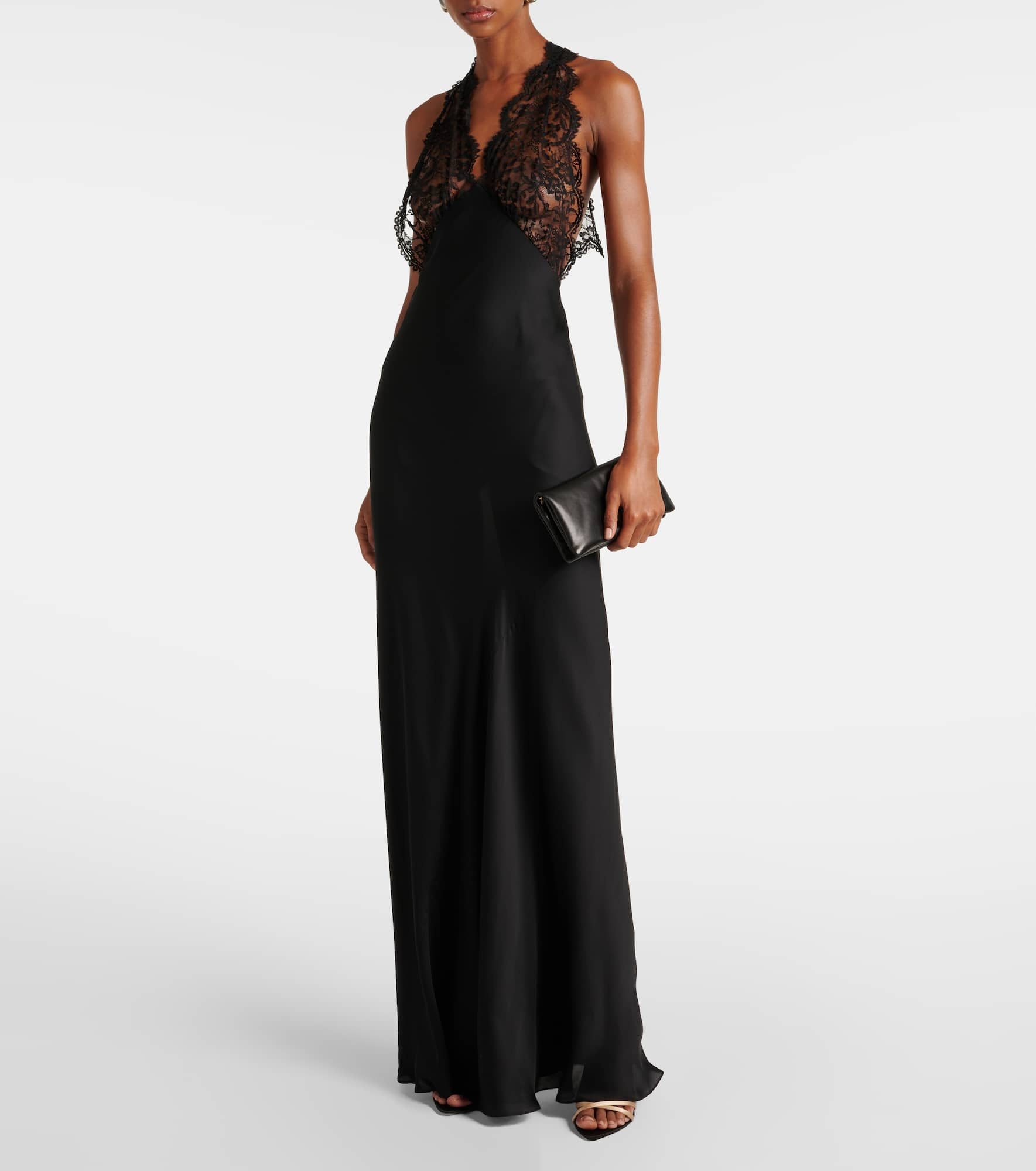 Lace-trimmed silk charmeuse gown - 2