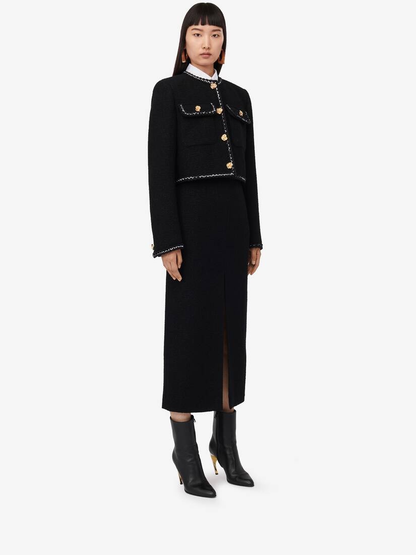 Women's Tweed Boxy Jacket in Black - 3