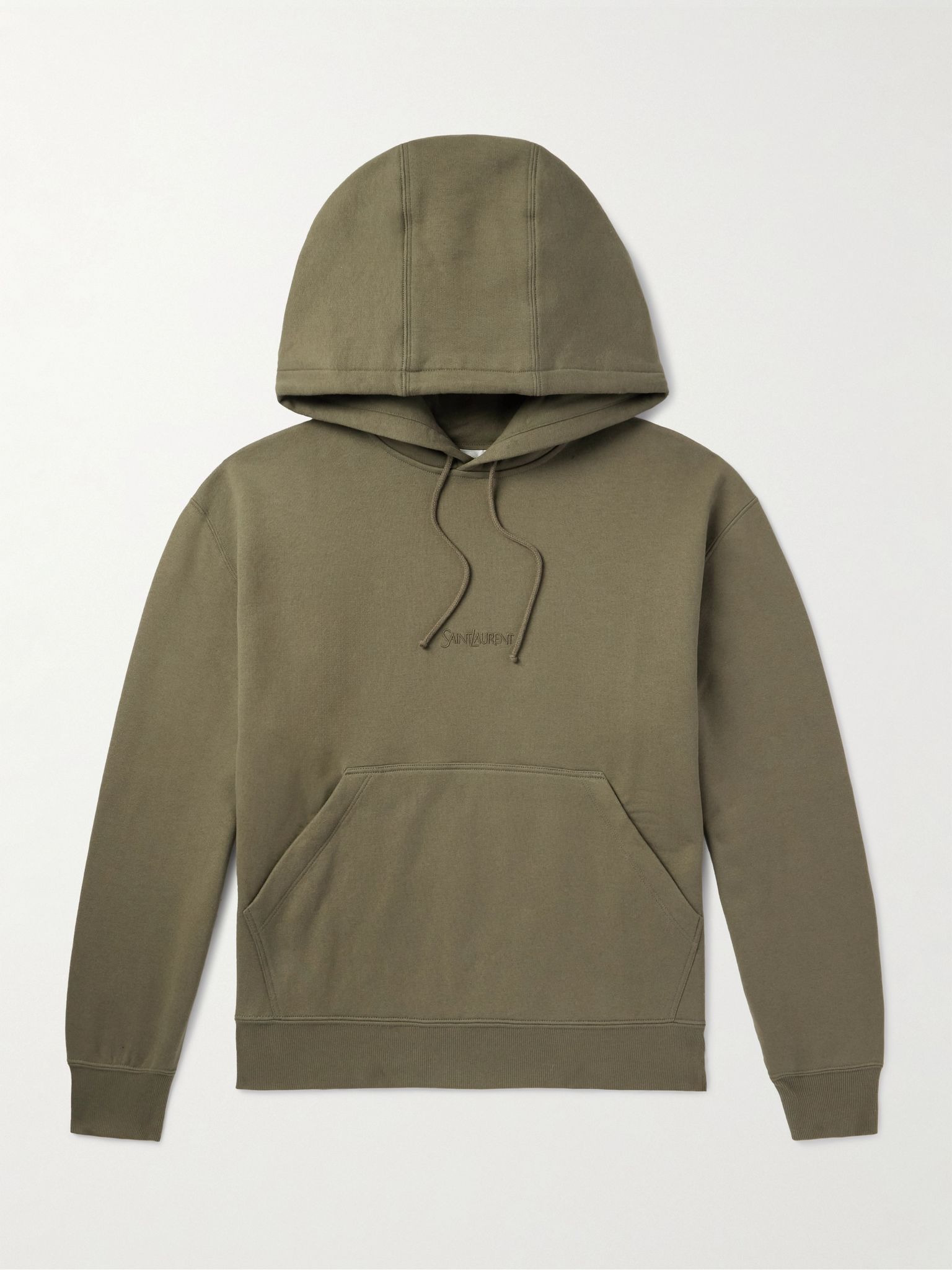 Logo-Embroidered Cotton-Jersey Hoodie Green - 1