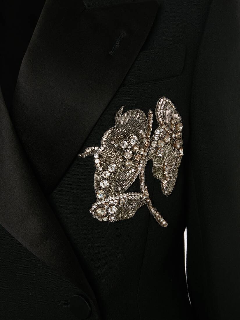 Embroidered Double Breasted Coat in Black - 5