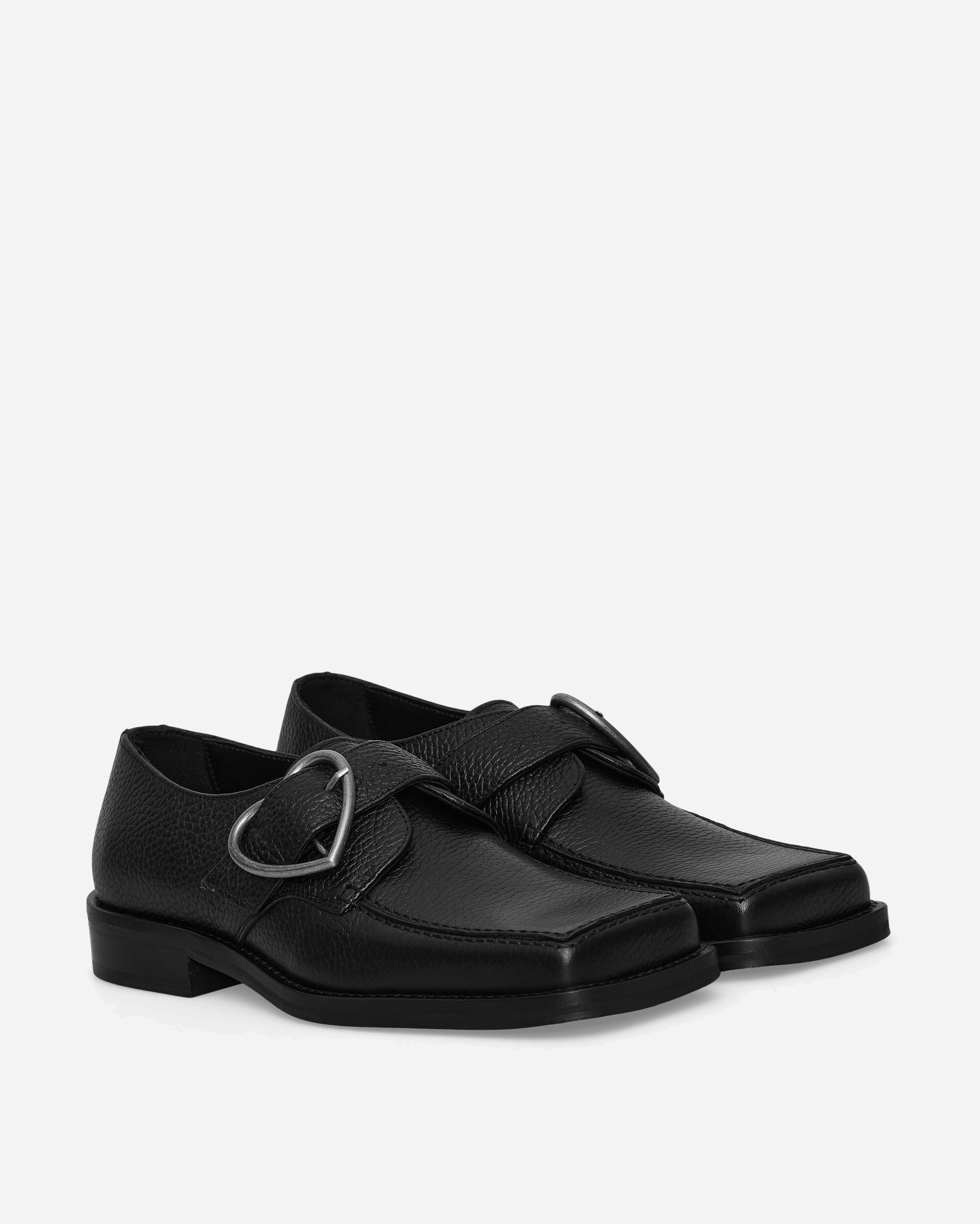 Women's Square Toe Buckle Loafers Black - 3