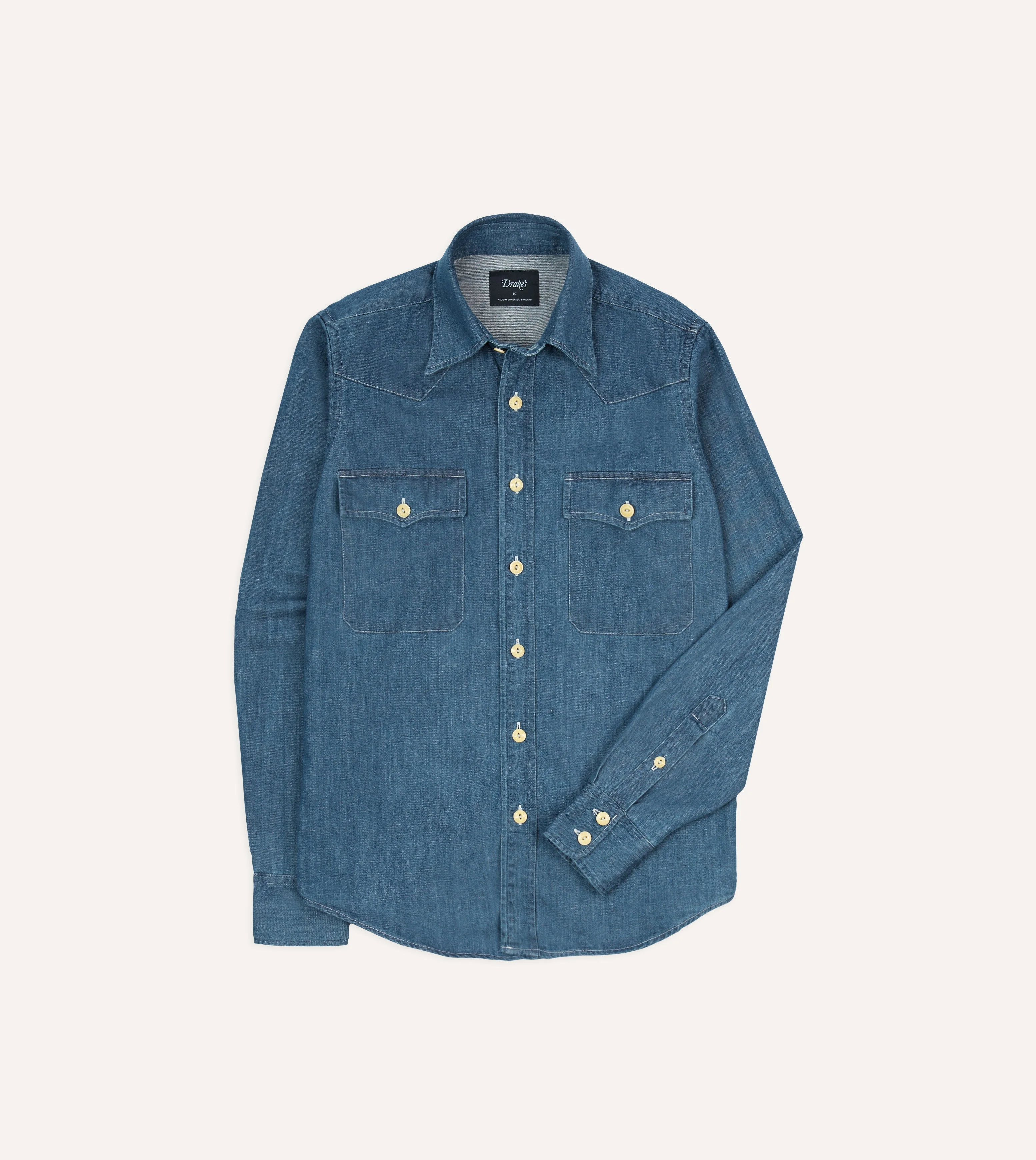 Stone Wash Denim Two-Pocket Western Shirt - 1