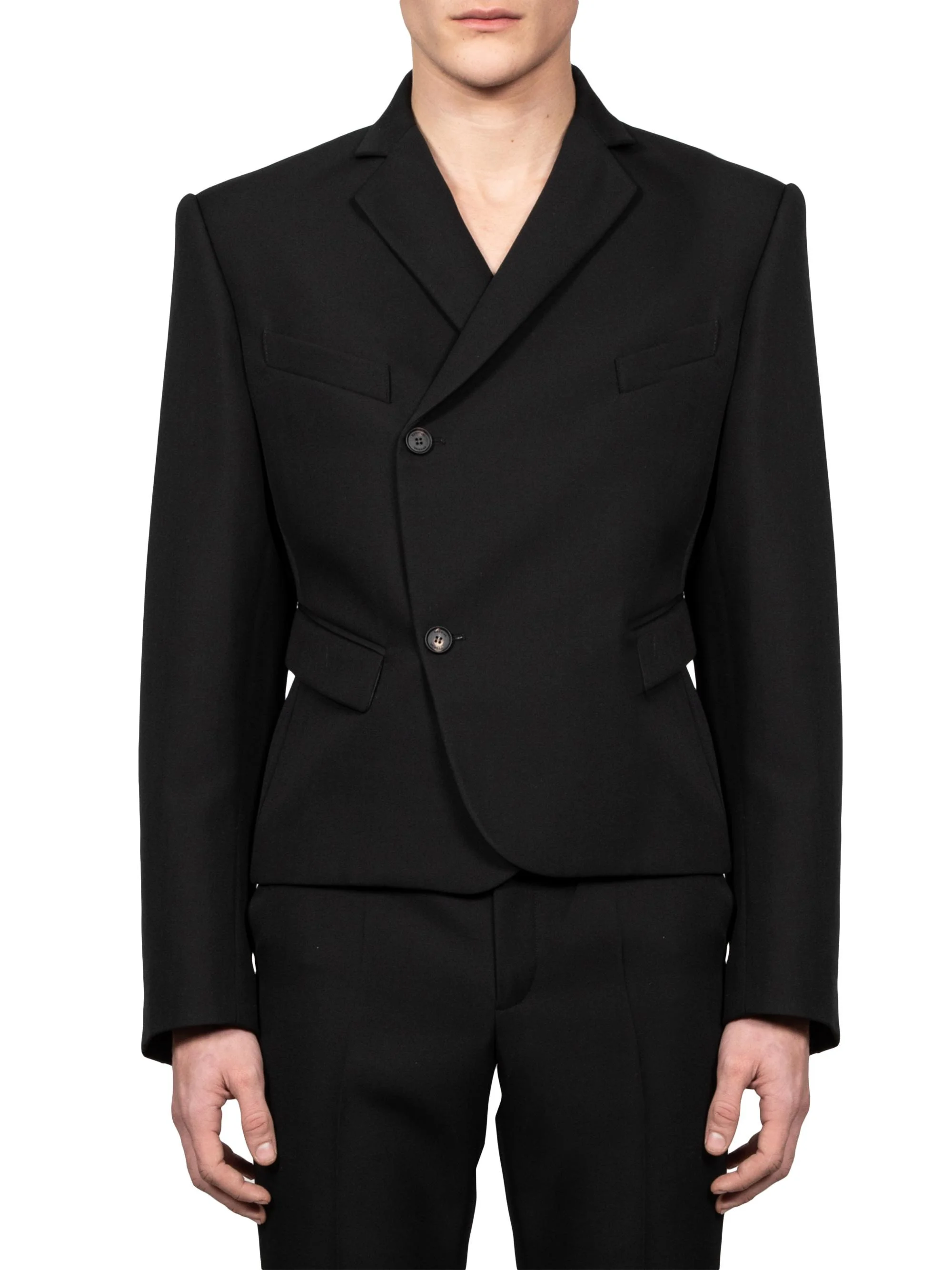 Men's Wool Boxy Two-Button Blazer - Black Wool - 1
