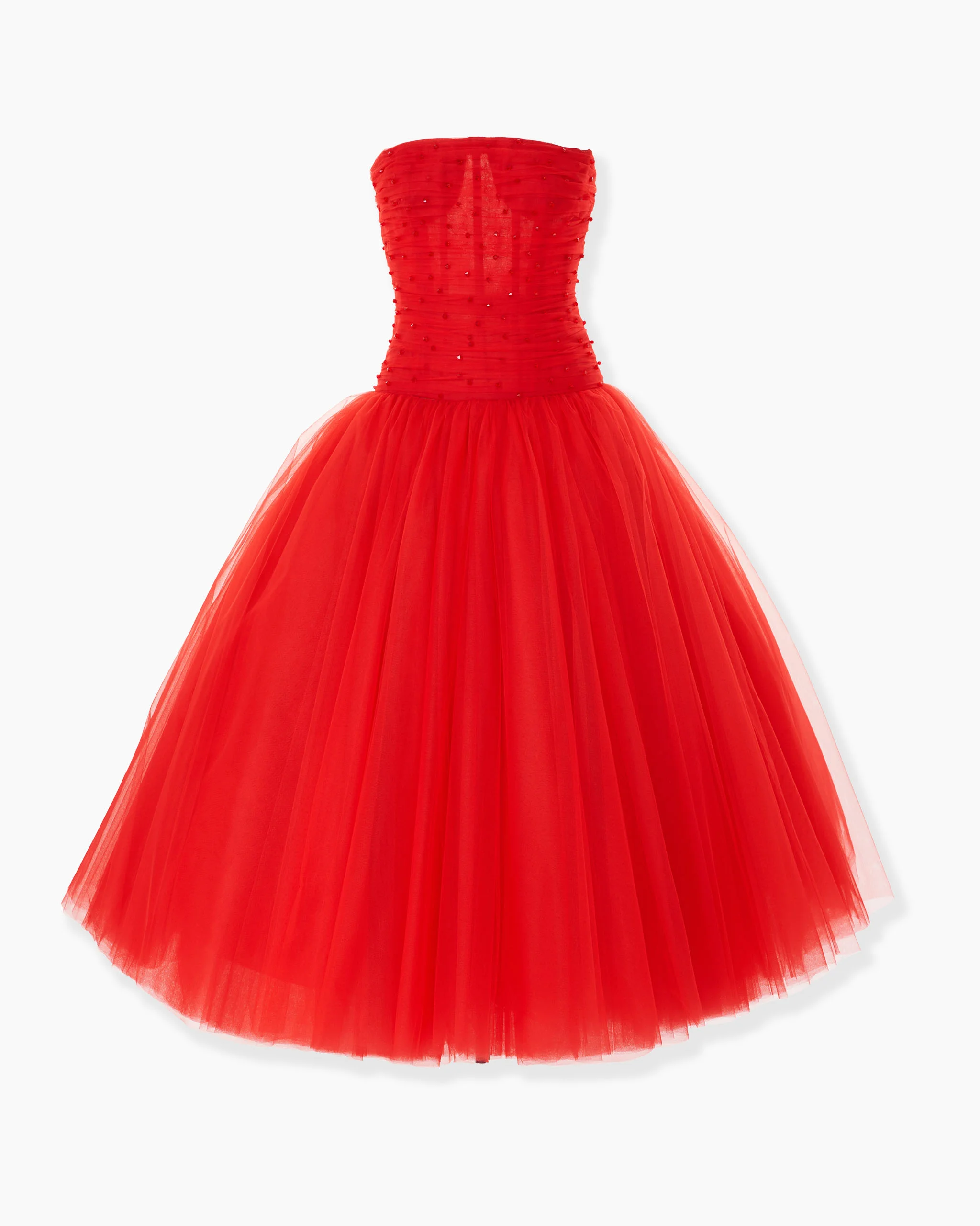 Embroidered Strapless Tulle Dress - 1