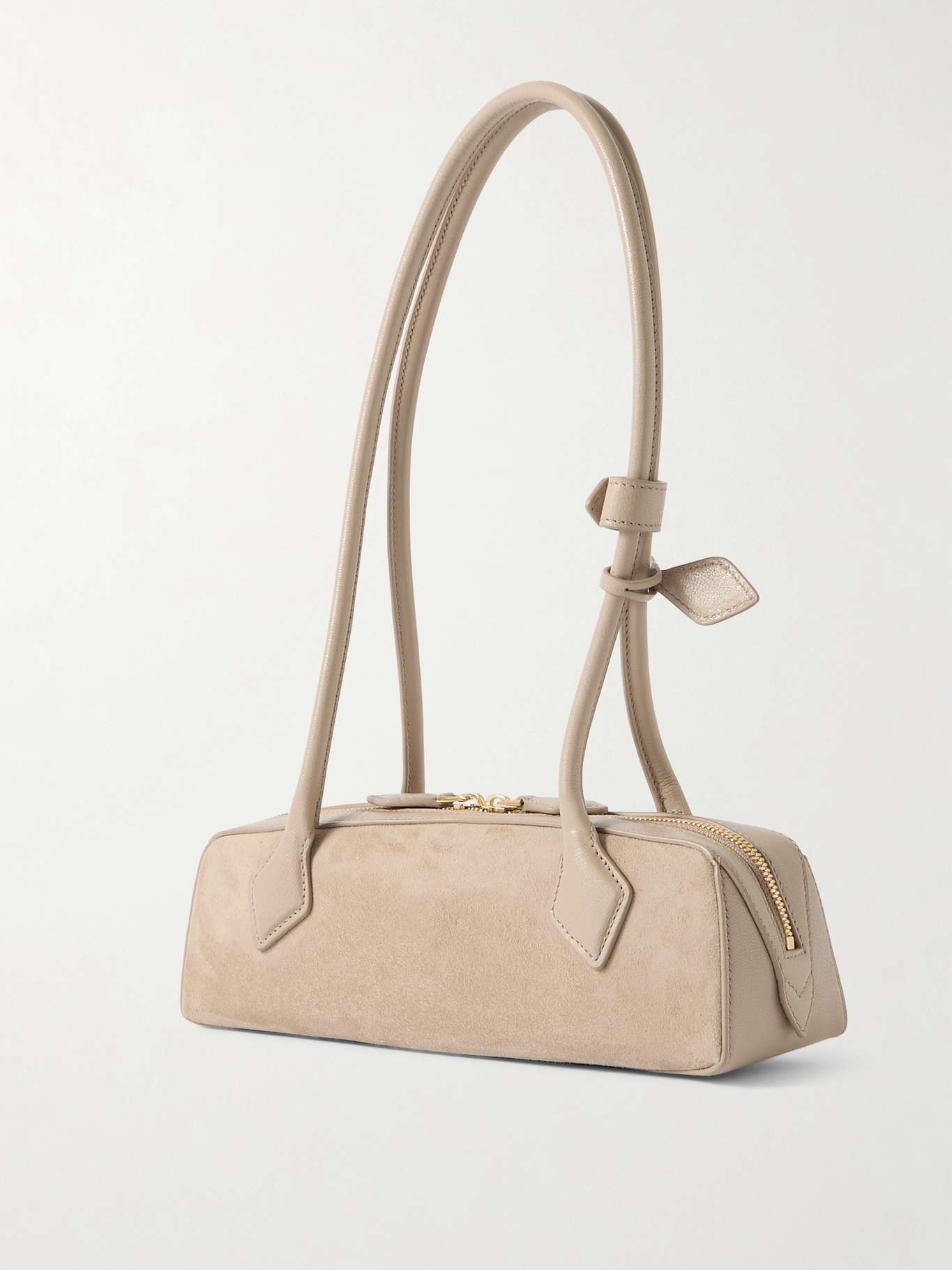 Le Teckel small leather-trimmed suede shoulder bag Beige - 3