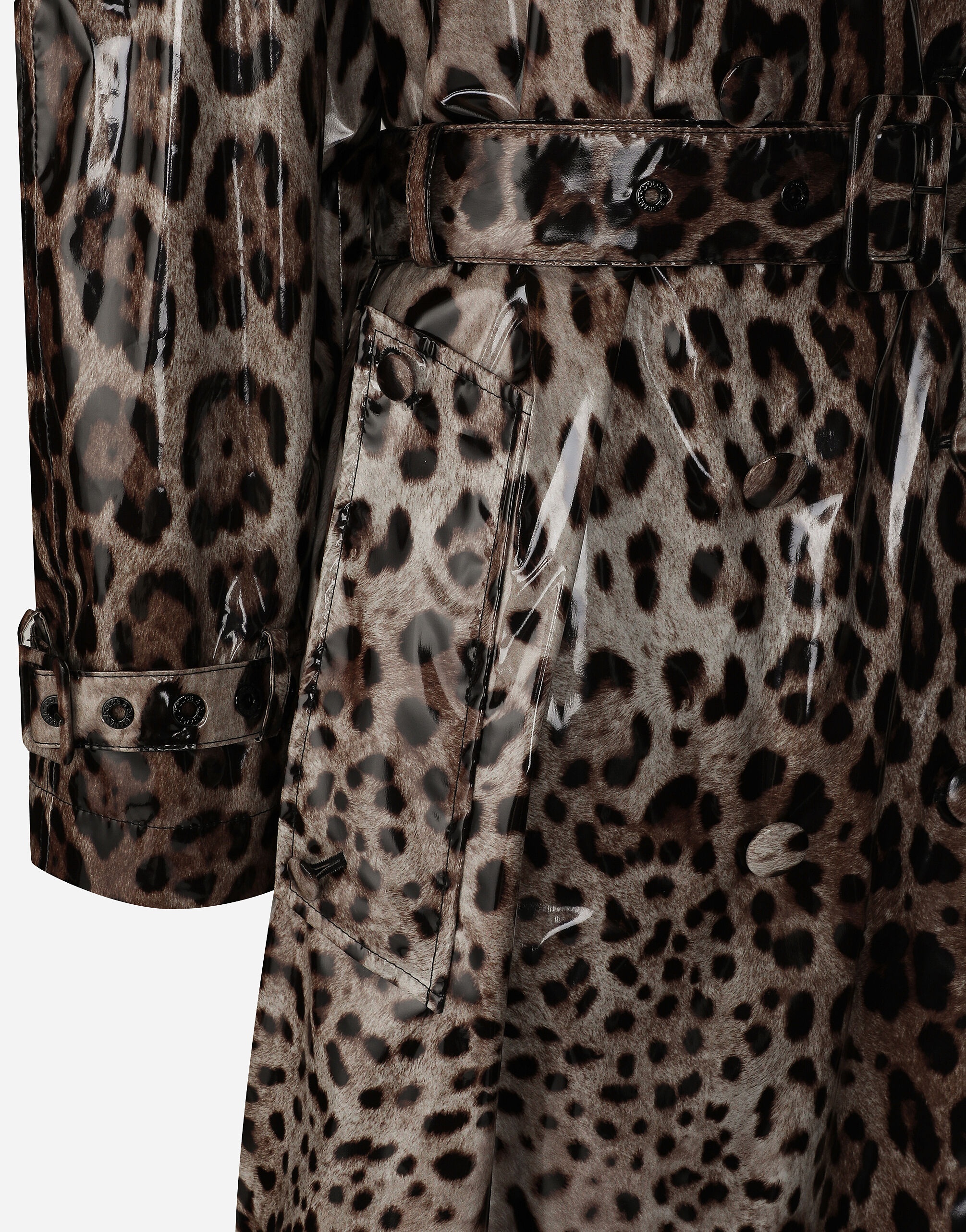 Leopard-print coated satin trench coat - 4