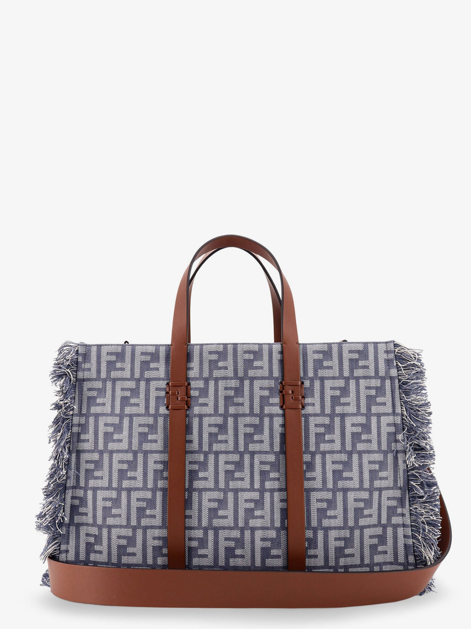 Summer Tote Ff Jacquard Fabric Shoulder Bag With Fringes - 3