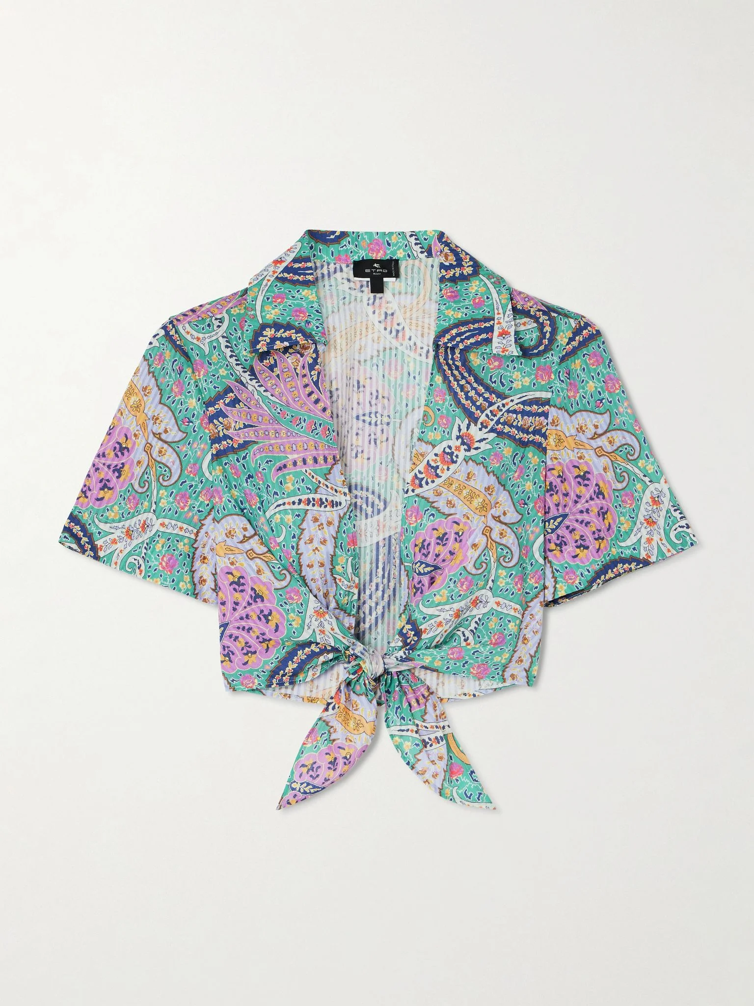 Knotted cropped cotton and silk-blend voile shirt Light blue - 1