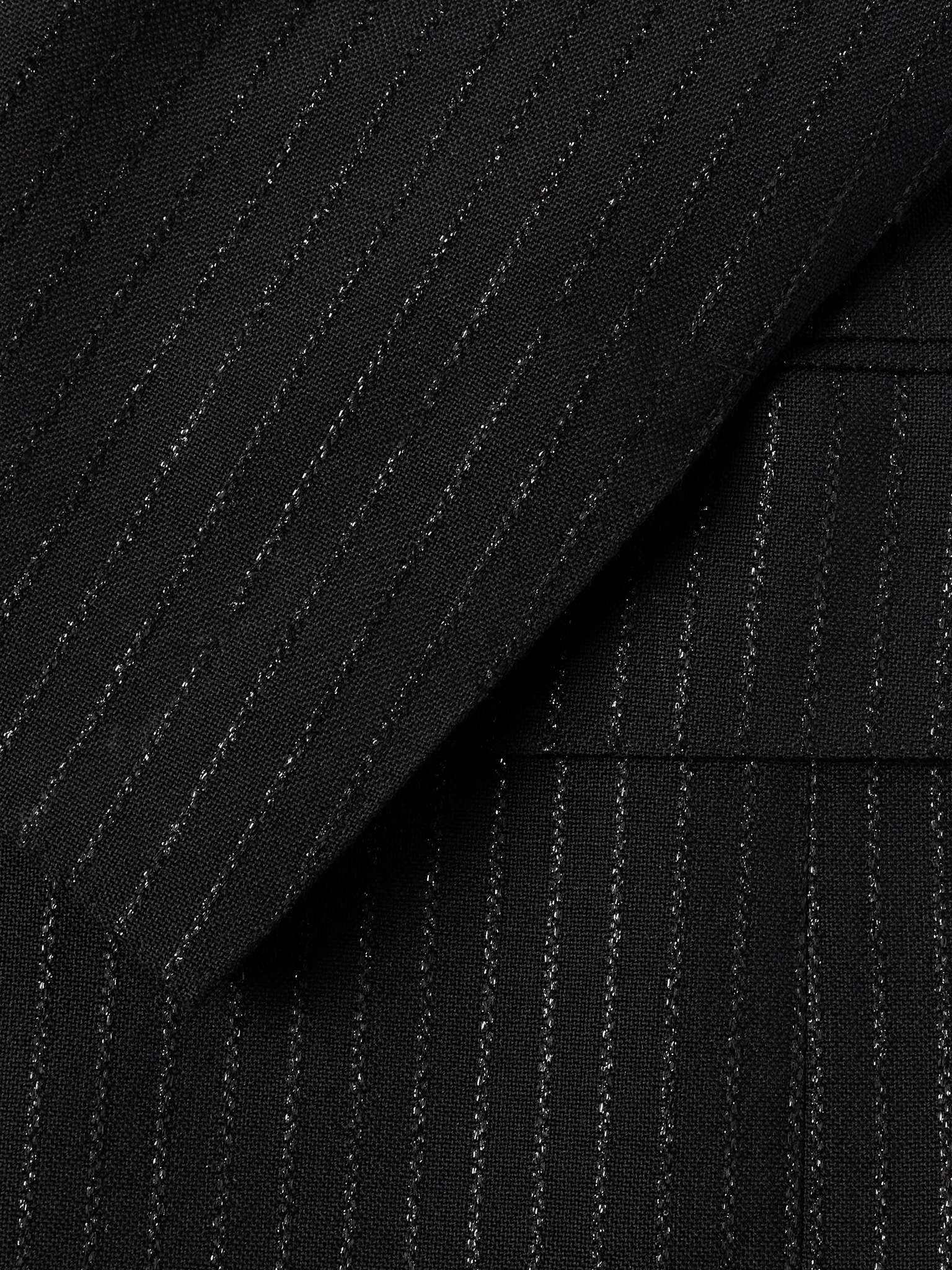 Double-Breasted Striped Metallic Woven Tuxedo Jacket - 5