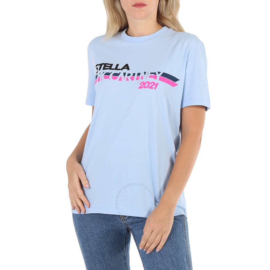 Stella McCartney Ladies Light Blue Moto Logo Print T-shirt - 3
