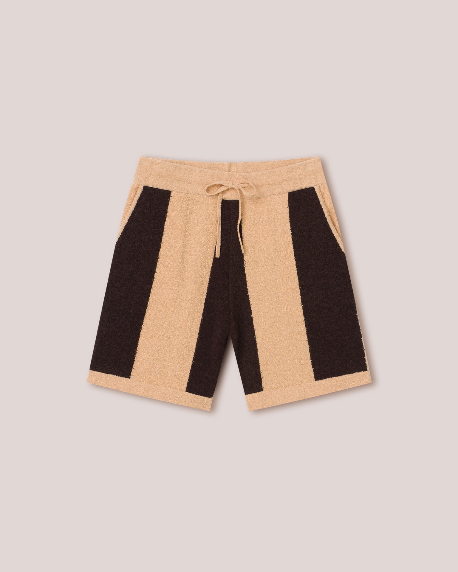 BRENT - Terry-knit drawstring shorts - Stripe brown / apricot - 1