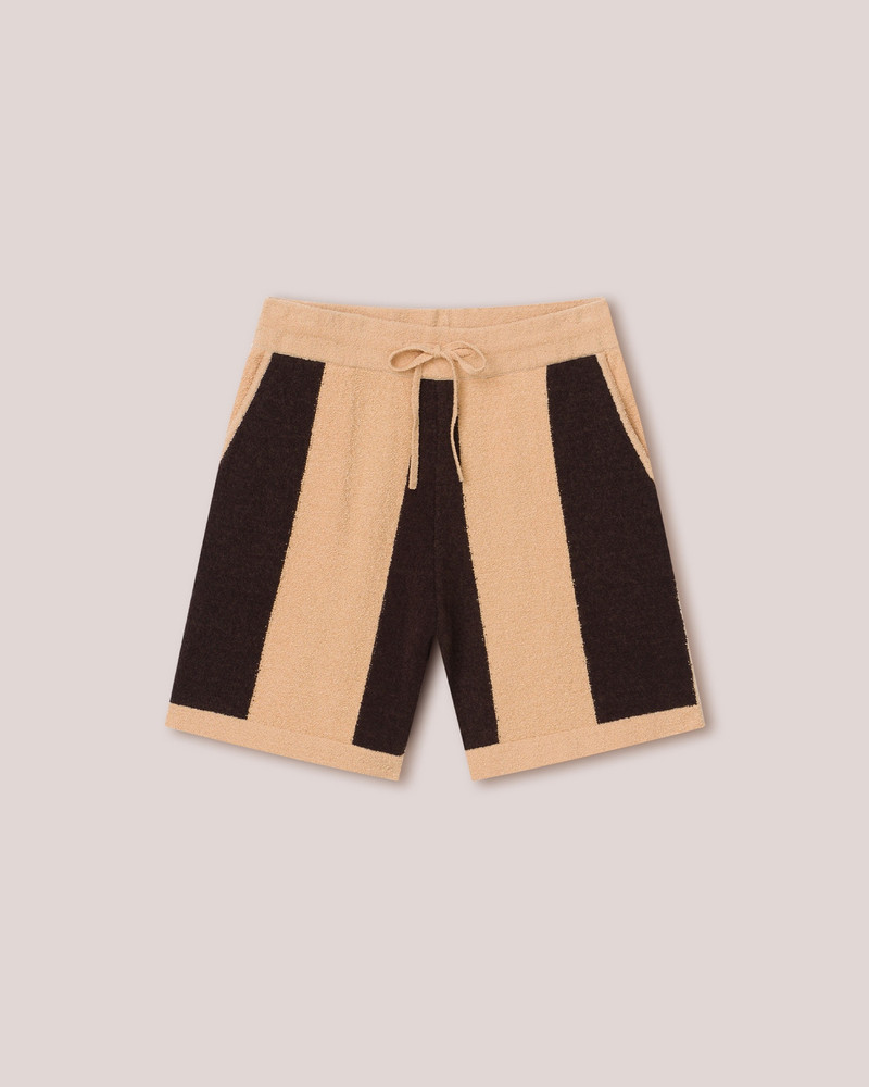 BRENT - Terry-knit drawstring shorts - Stripe brown / apricot 1