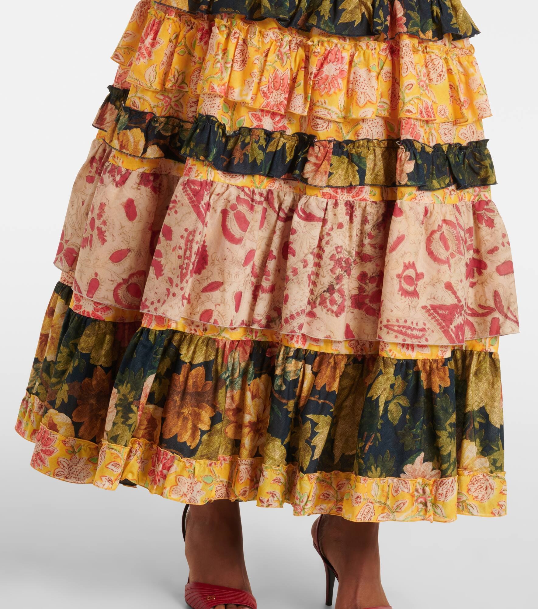 Patchwork cotton muslin maxi skirt - 5