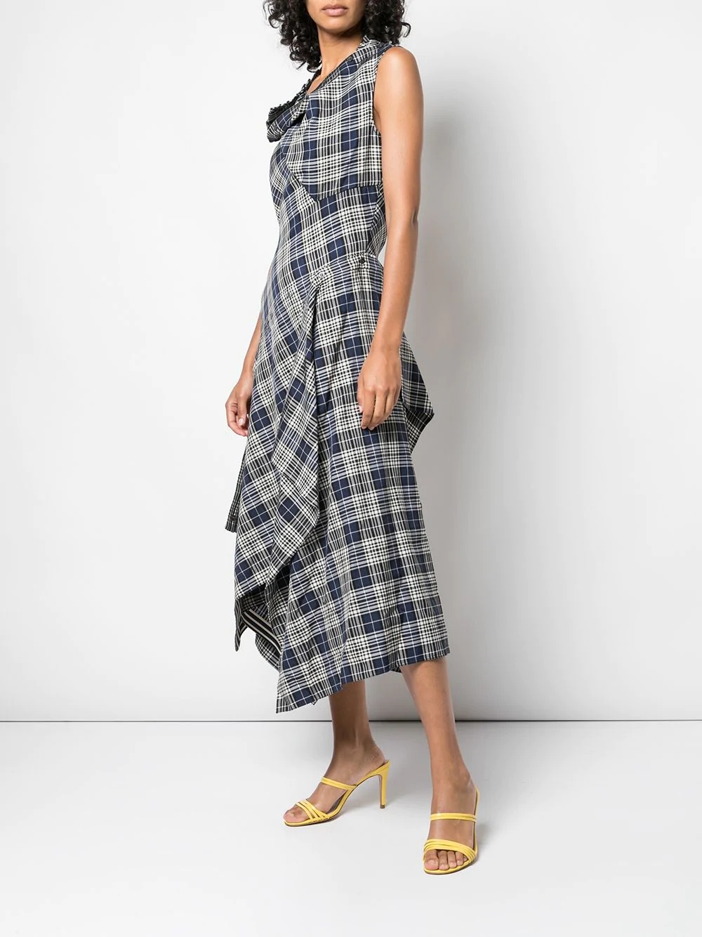 plaid cowl-neck midi dress - 3