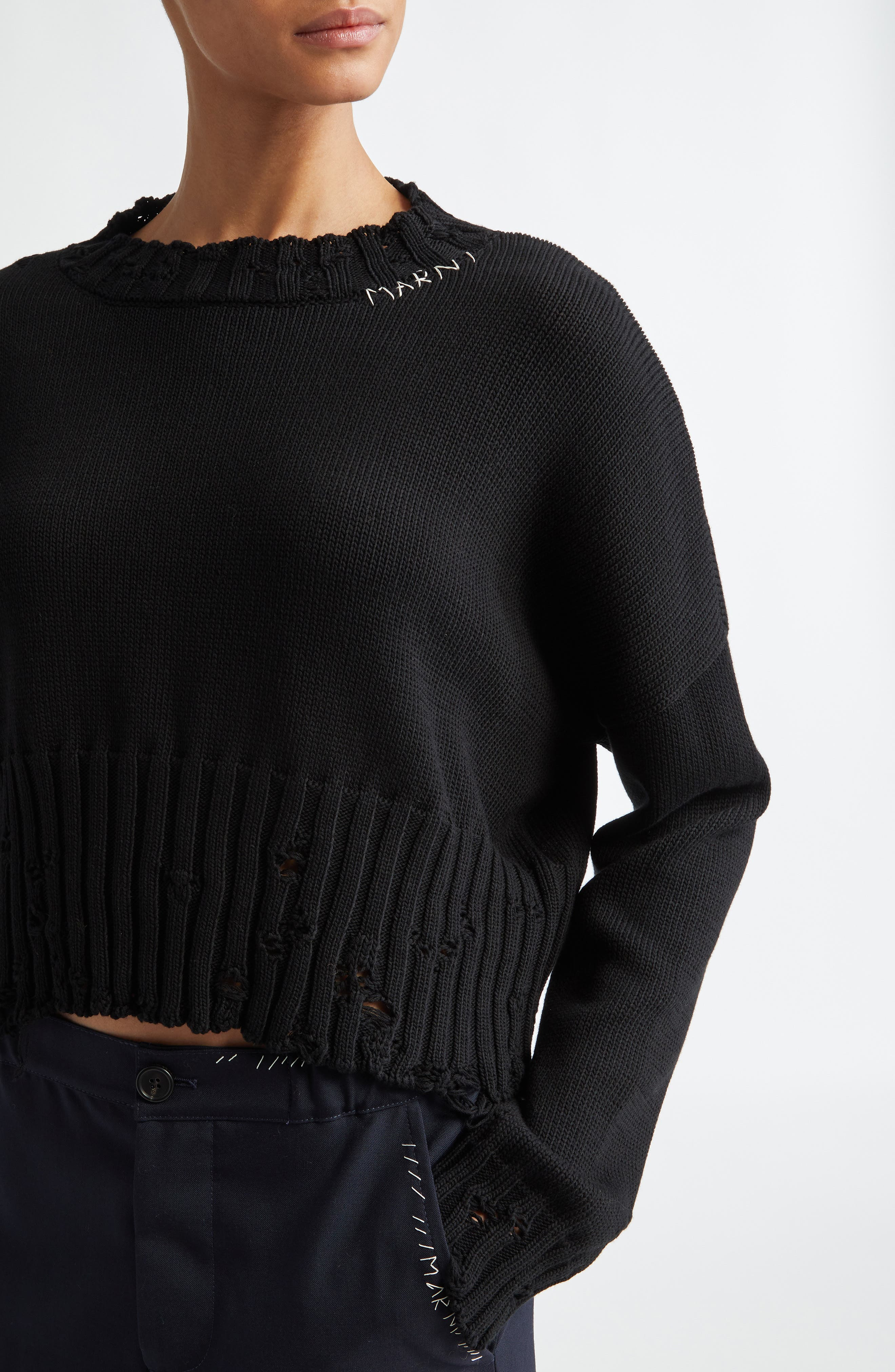Distressed Cotton Crop Sweater - 4