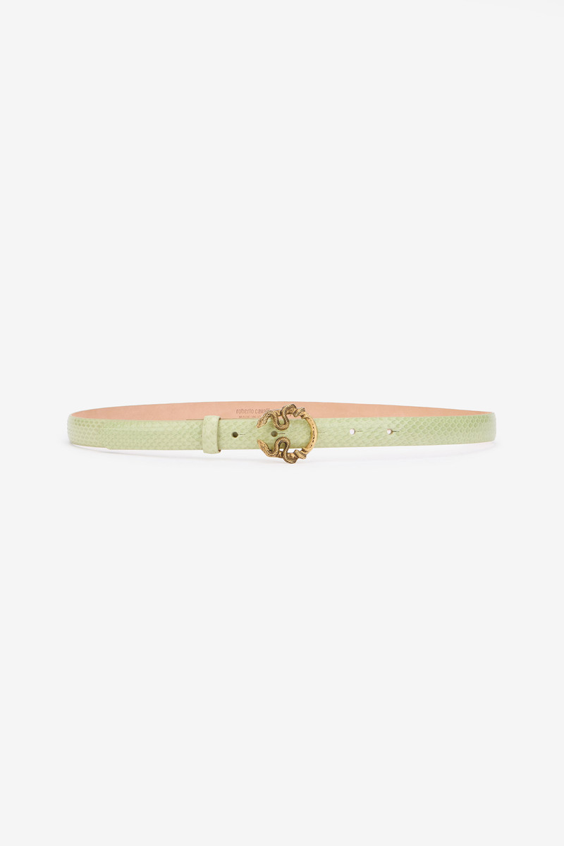 Light Green Leather Belt With Snake Buckle 1