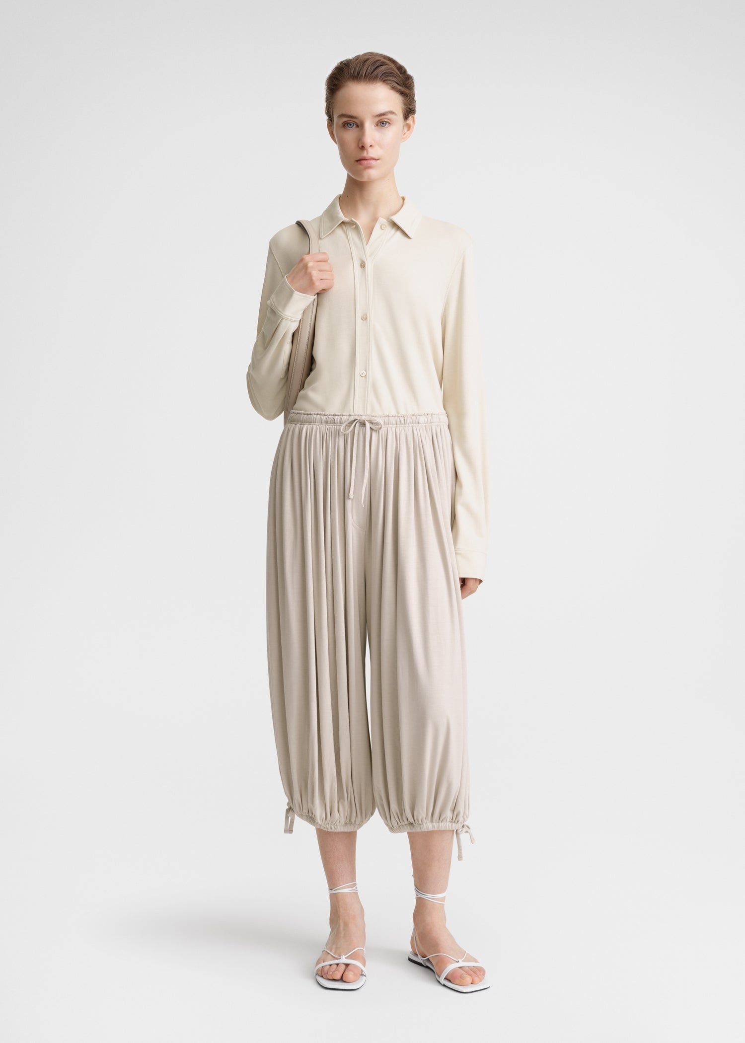 Gathered jersey trousers pebble - 2