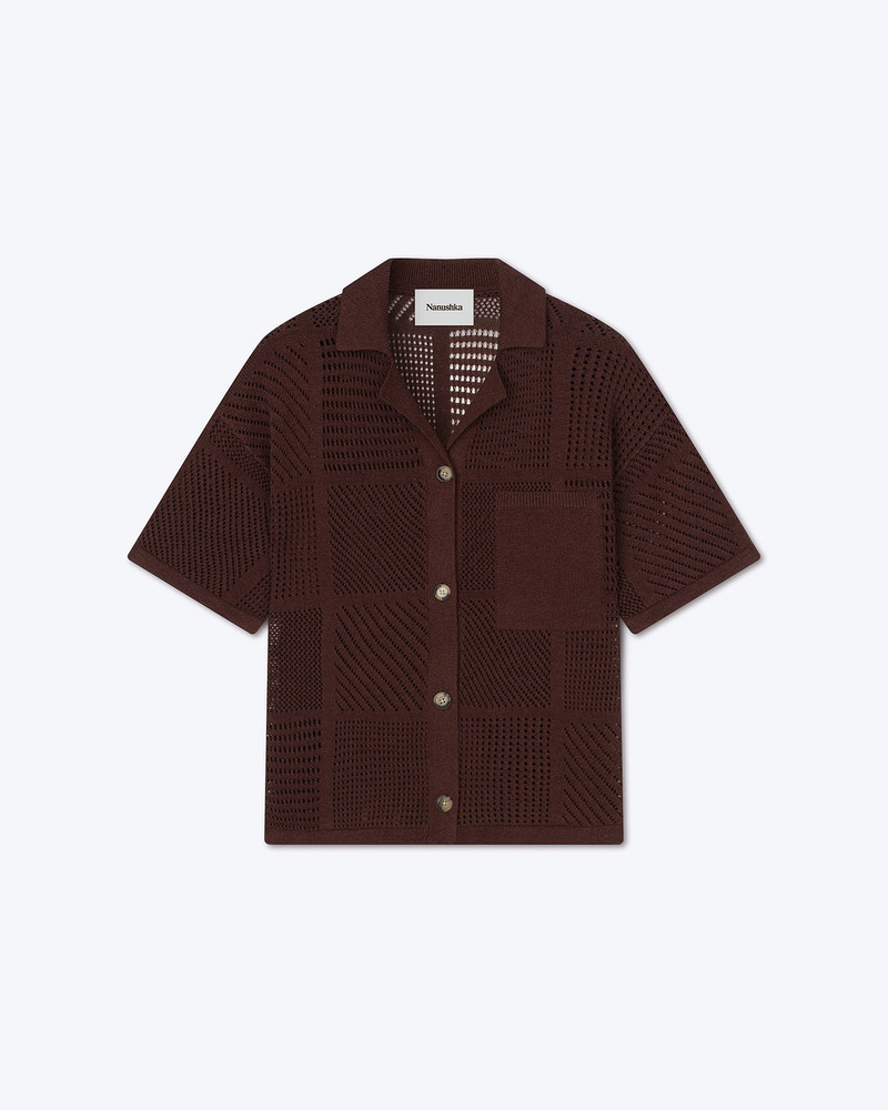 AYAAN - Knitted camp shirt - Coffee bean 1