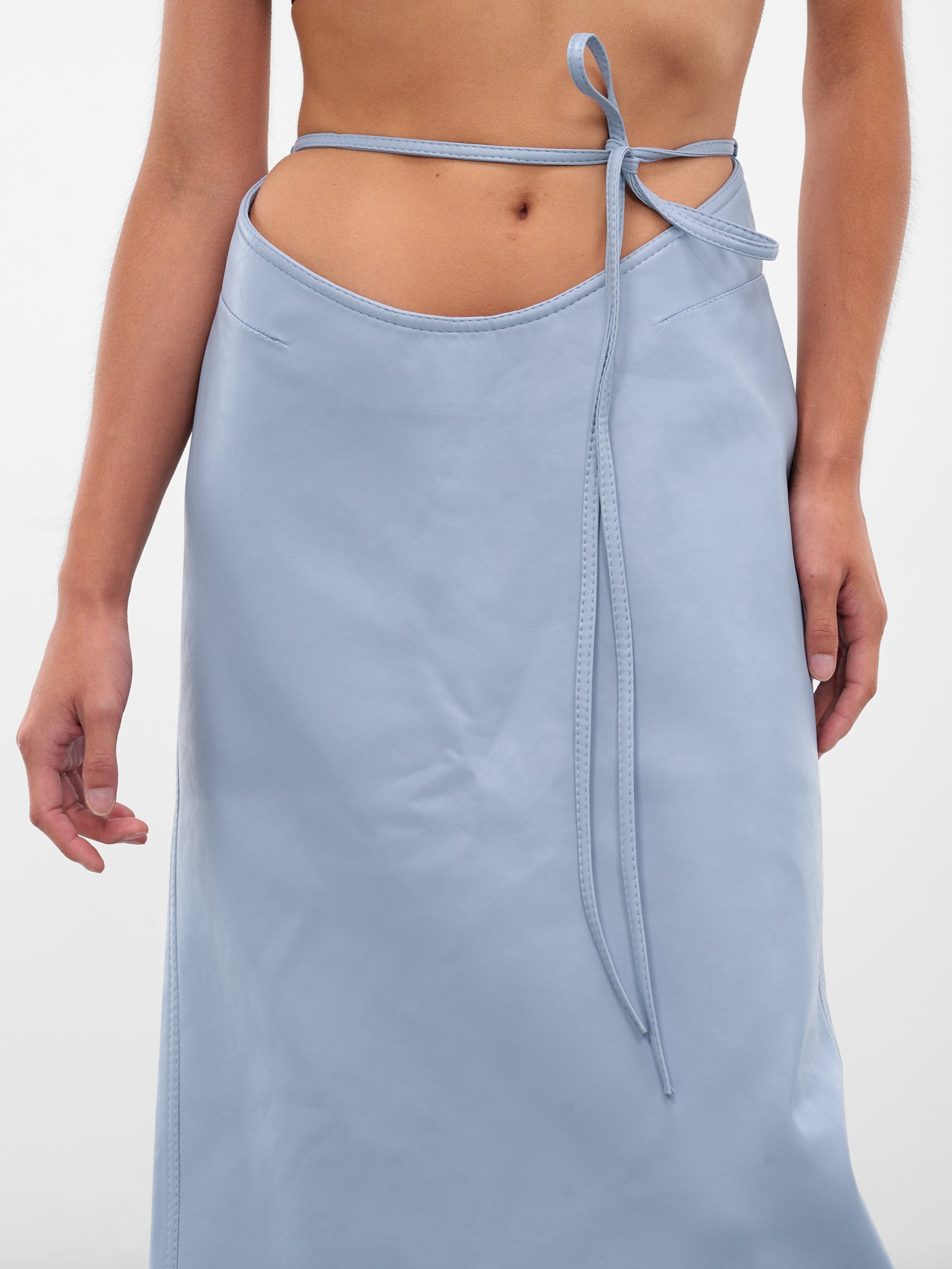 Blue Vegan Leather Midi Skirt - 5