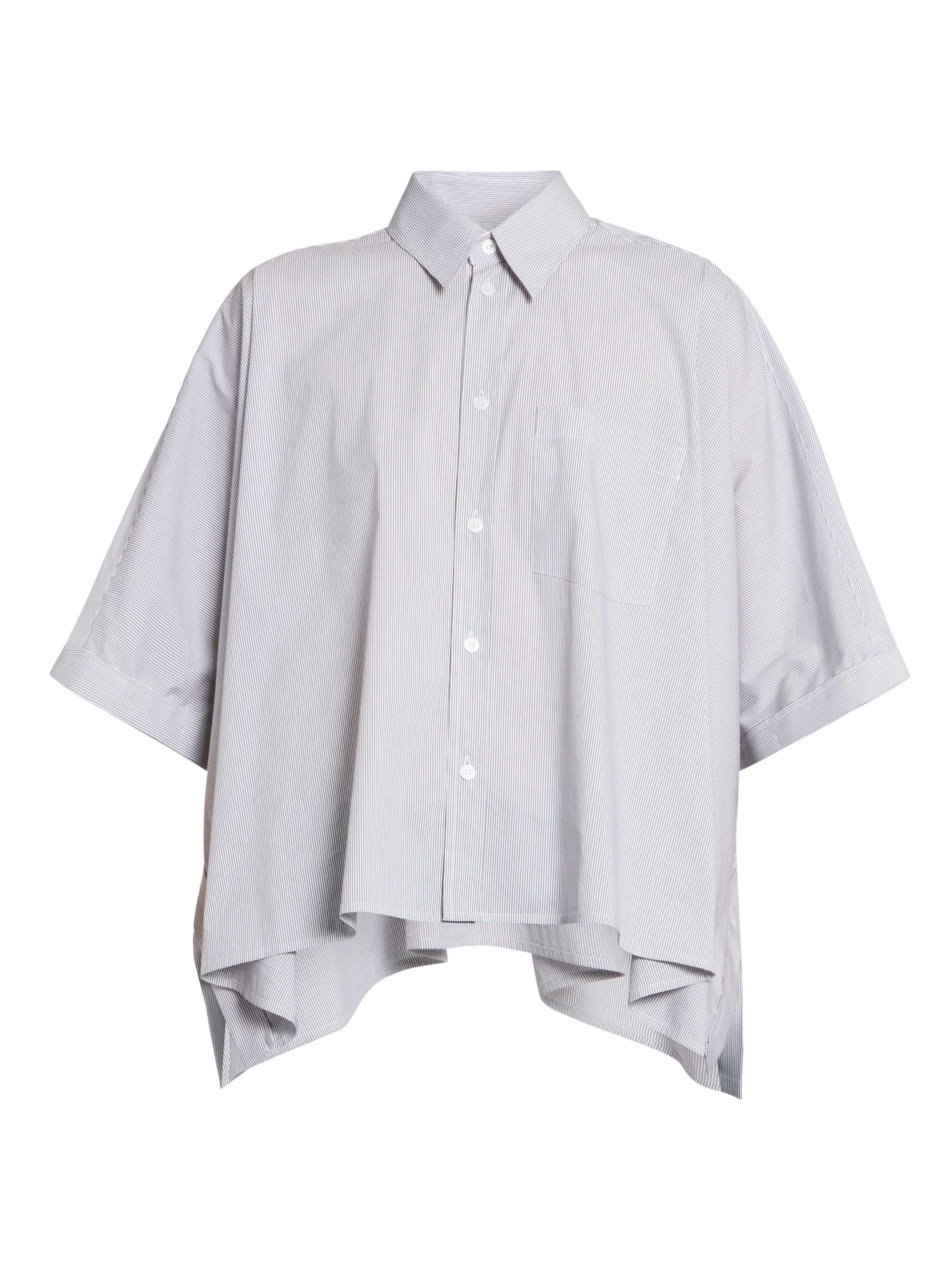 Women's Pinstriped Cotton-Blend Poplin Shirt - White Brown - 1