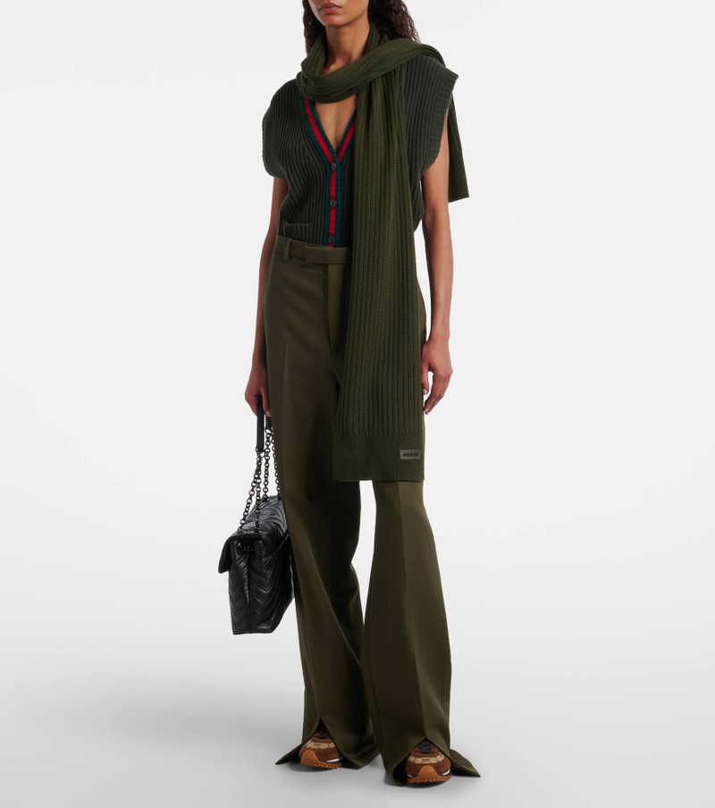 GUCCI Logo ribbed-knit wool scarf outlook