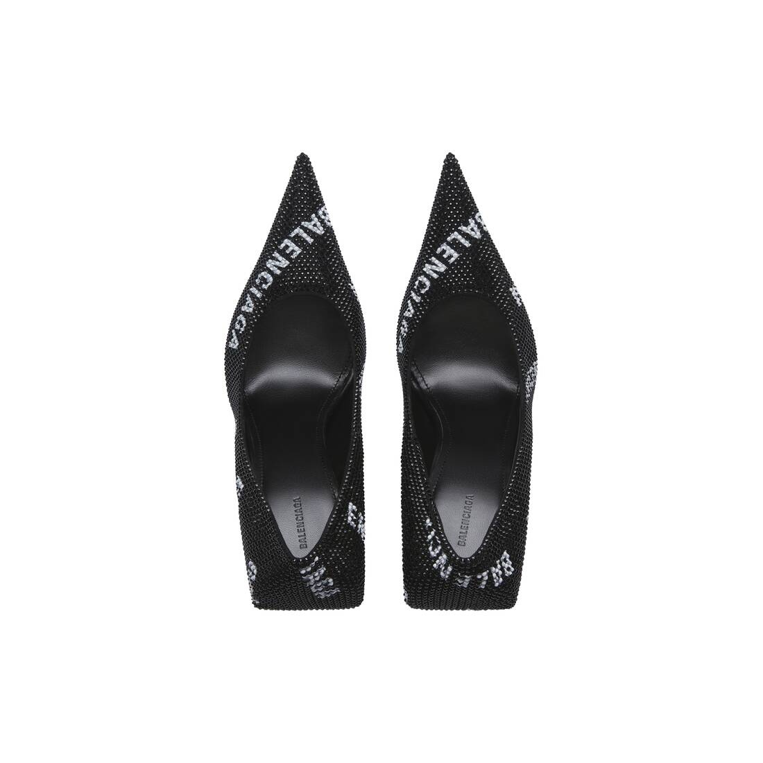 Women's Square Knife 110mm Pump With Allover Logo Rhinestones  in Black - 5