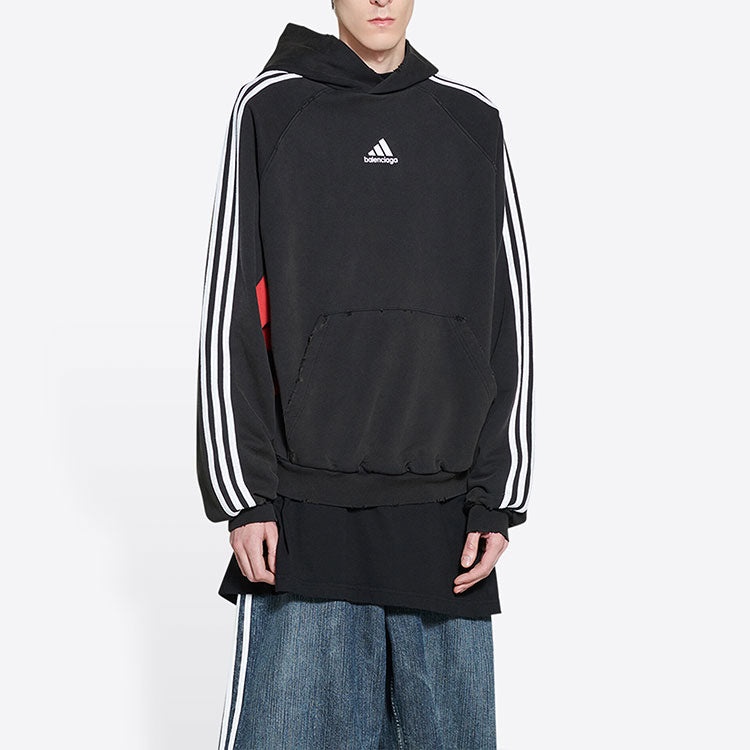 Balenciaga x adidas Fleece Hoodie Slim Fit 'Black Red' 712395TNVA81003 - 3