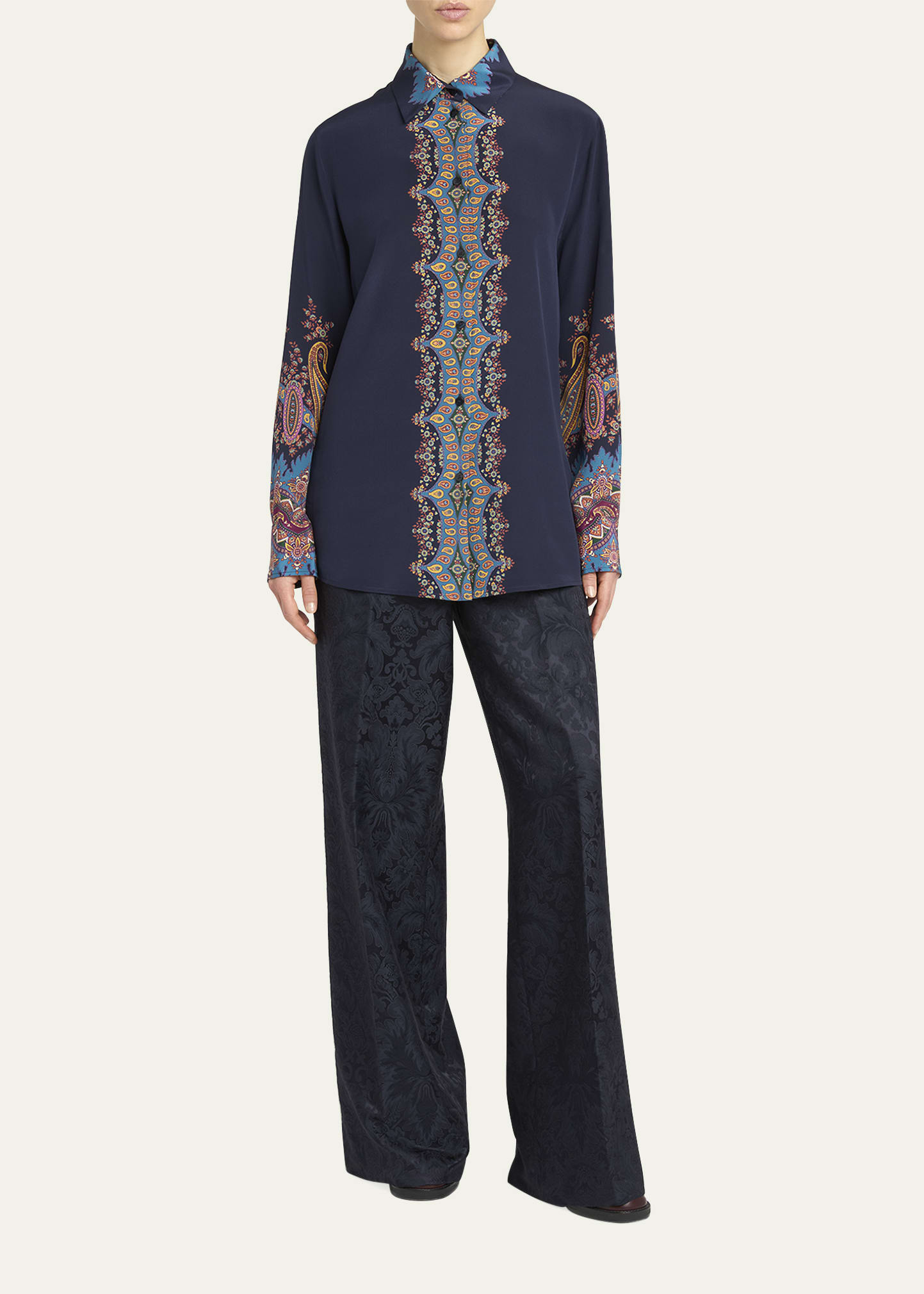Long-Sleeve Printed Silk Shirt - 2
