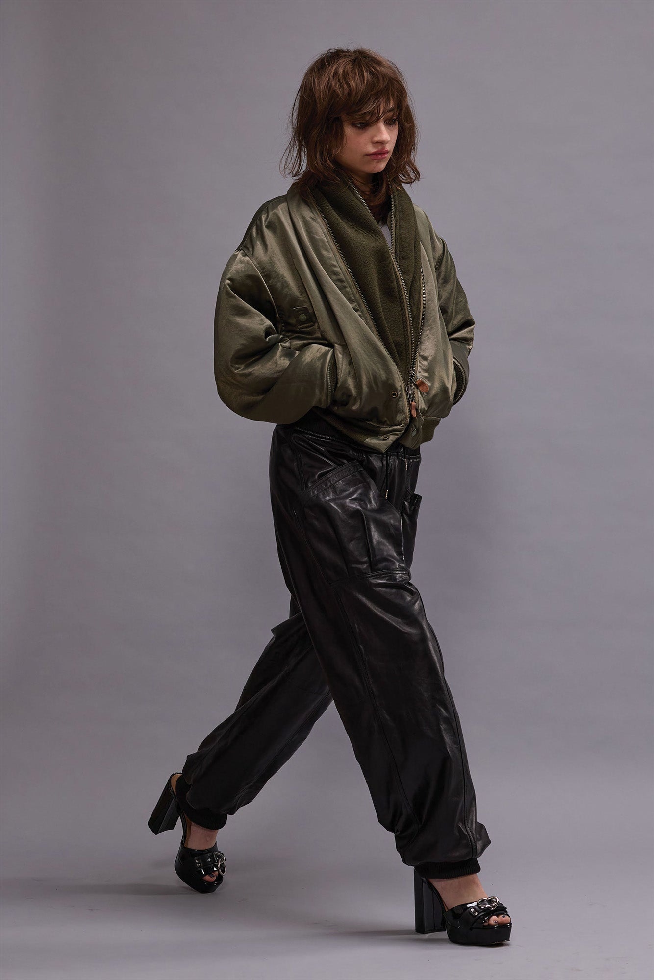 ZIP COLLAR FLIGHT JACKET - OLIVE - 2