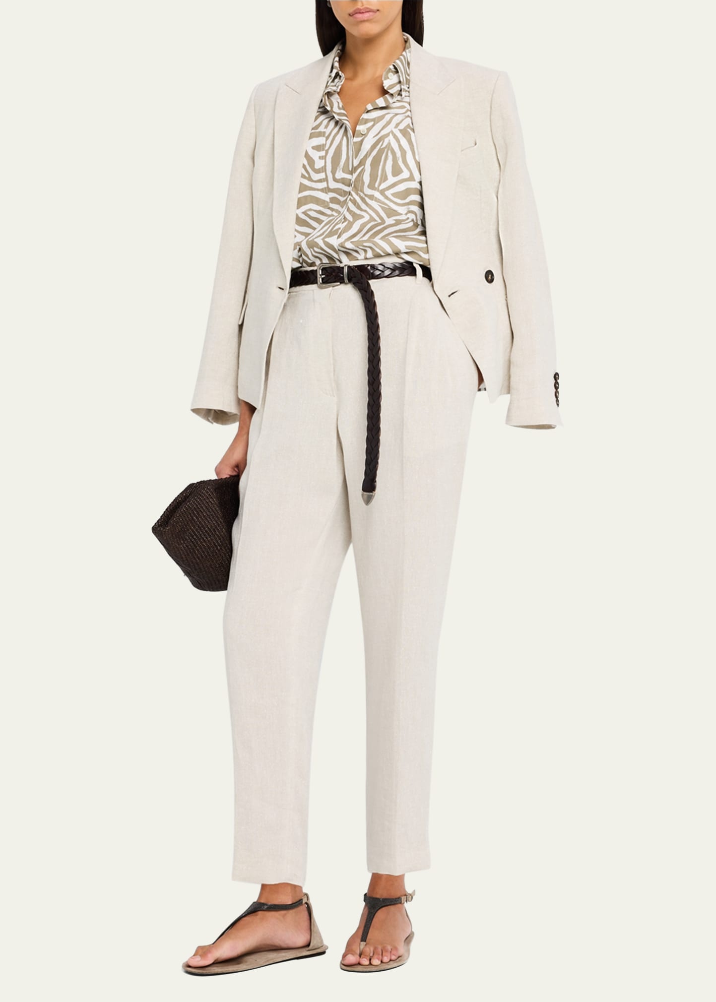 Metallic Canvas Linen Double-Breasted Jacket - 2