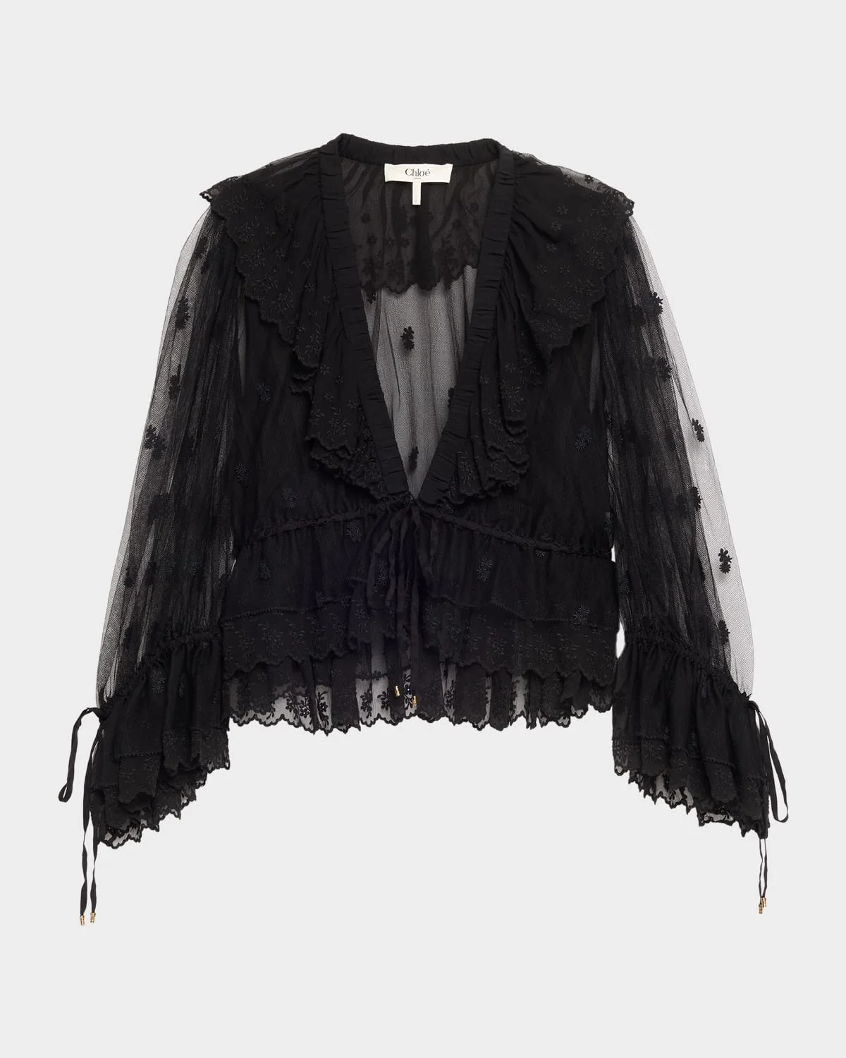 Lace V-Neck Ruffle Top - 1