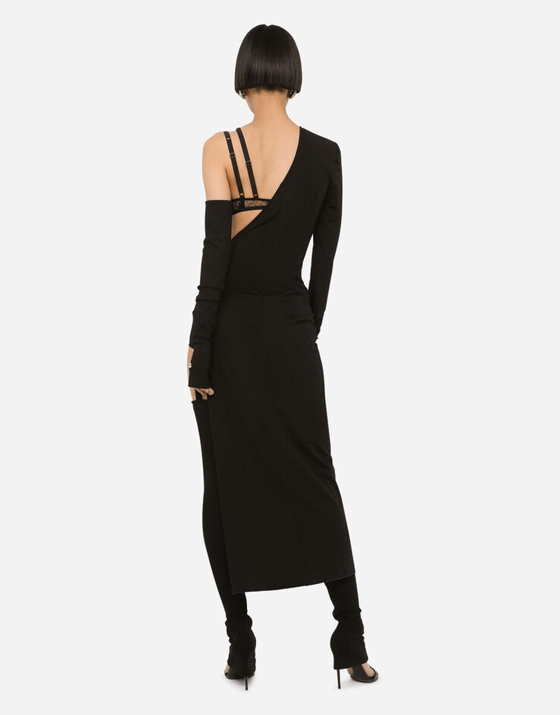 One-shoulder jersey dress with detached sleeve detail 2