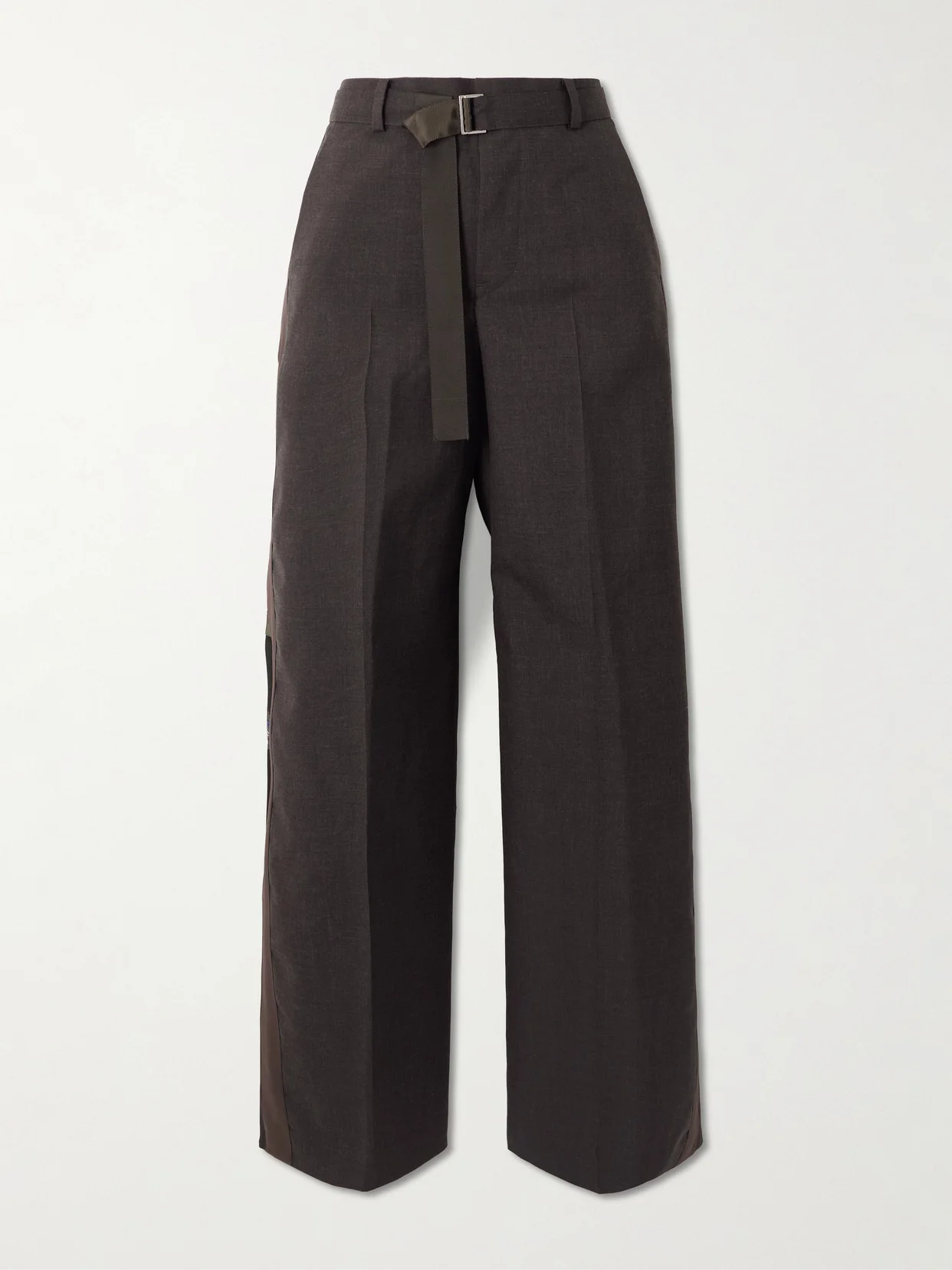 Belted Paisley-print Shell-trimmed Wool Wide-leg Pants - 1