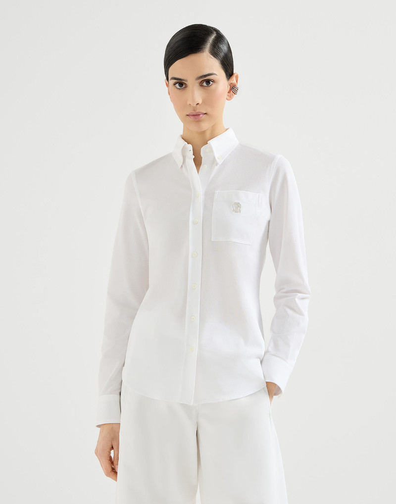 Stretch cotton piqué shirt with logo 2