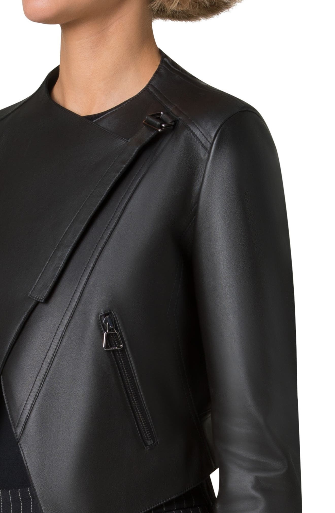 Akris Ariel Asymmetric Leather Crop Jacket in Black at Nordstrom - 4